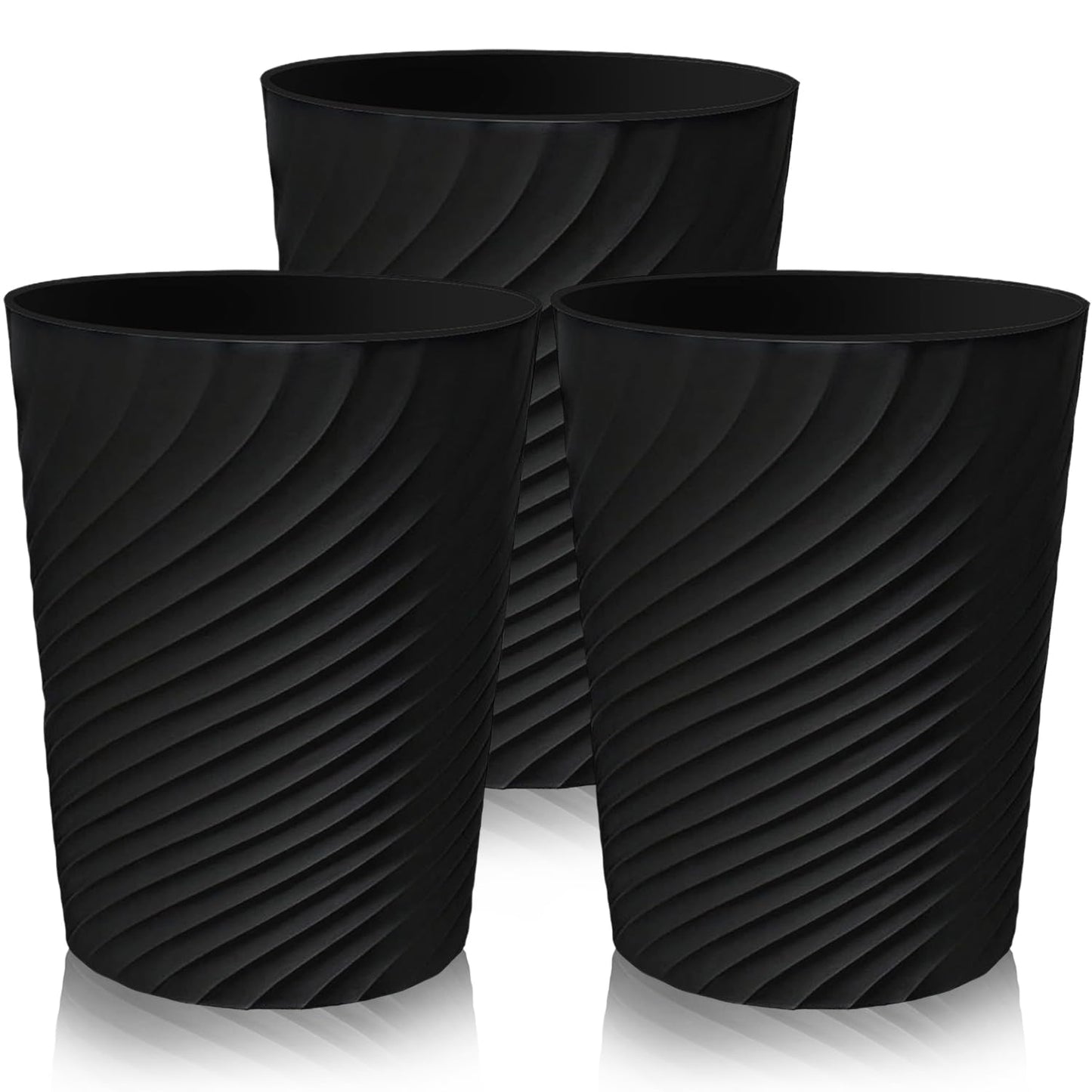 Exquilnova 3 Pack Waste Paper Bin,8L Plastic Rubbish Bin,Small Trash Bin with Stripe Design,Uncovered Trash Can,Waste Paper Basket for