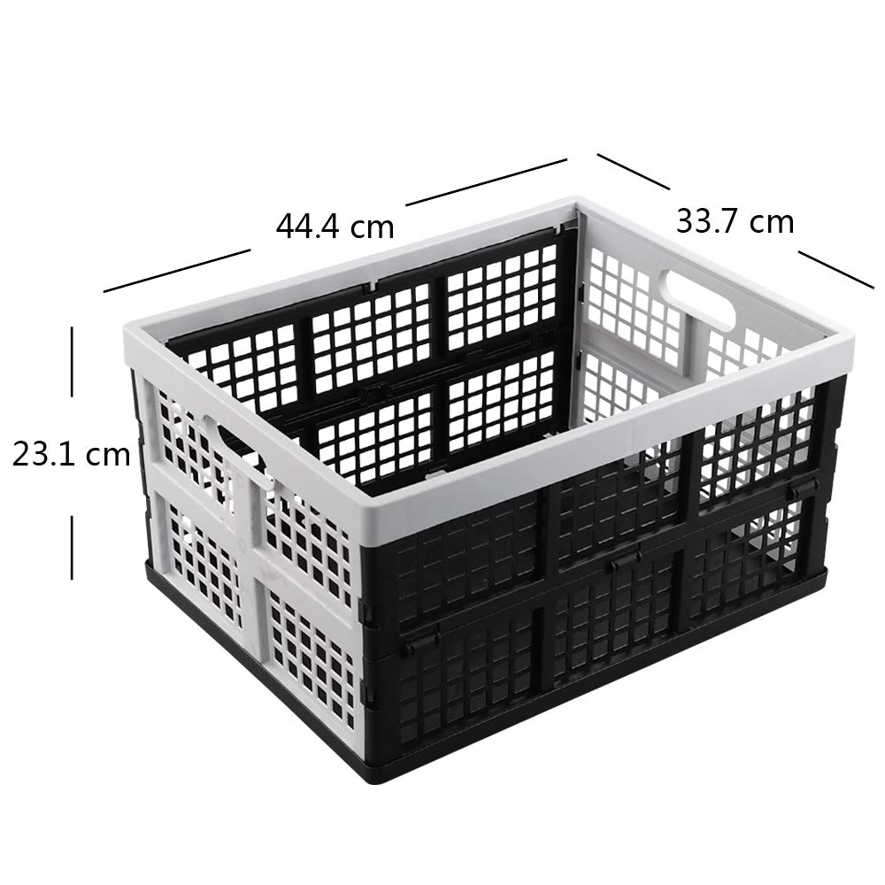 Hespama 35L Folding Crates, Plastic Collapsible Milk Crate Baskets 2 Packs