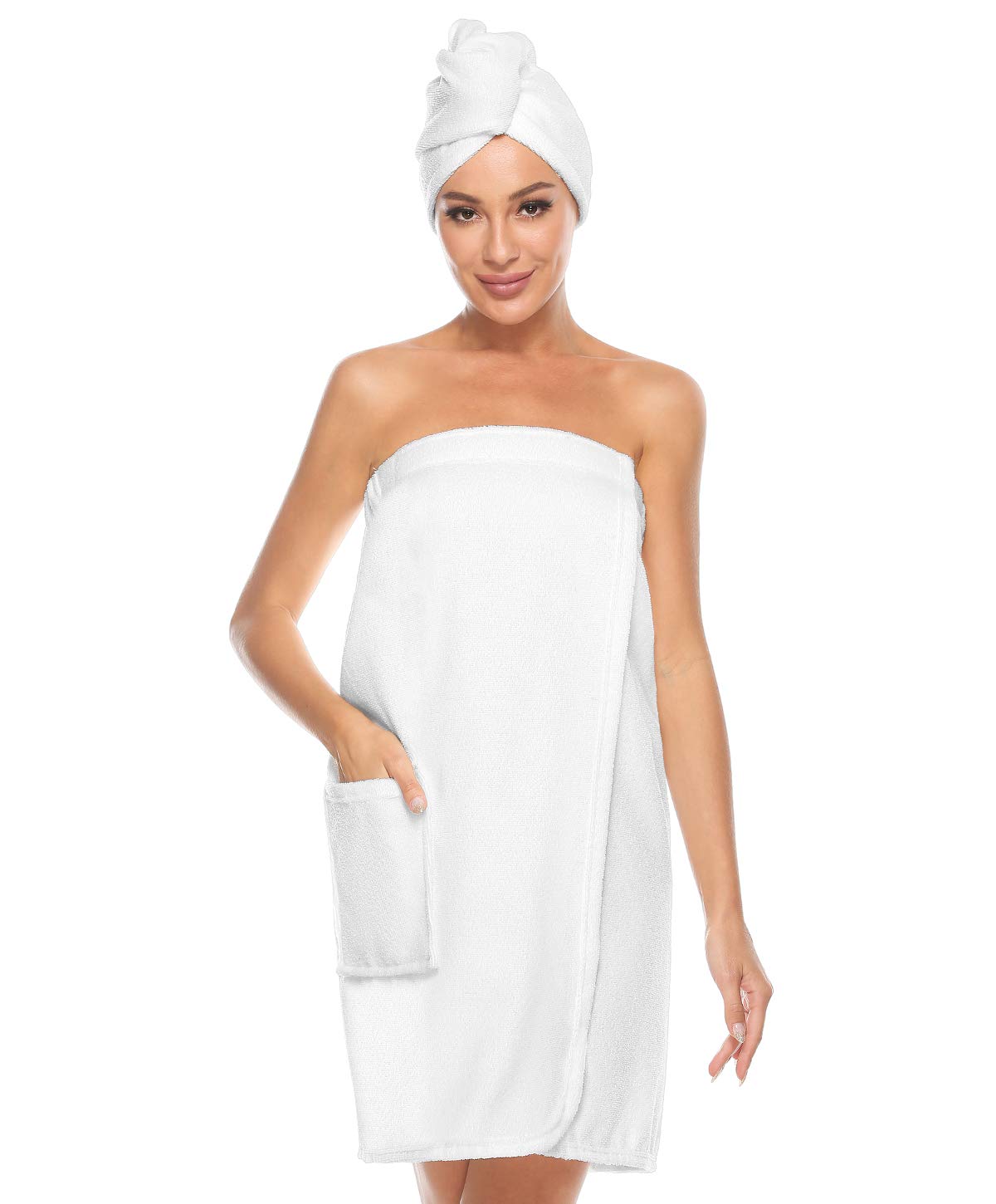 Vislivin Womens Wrap Towel Robe Spa Wraps & Hair Towel Bathrobe Wrap Adjustable Closure White XL