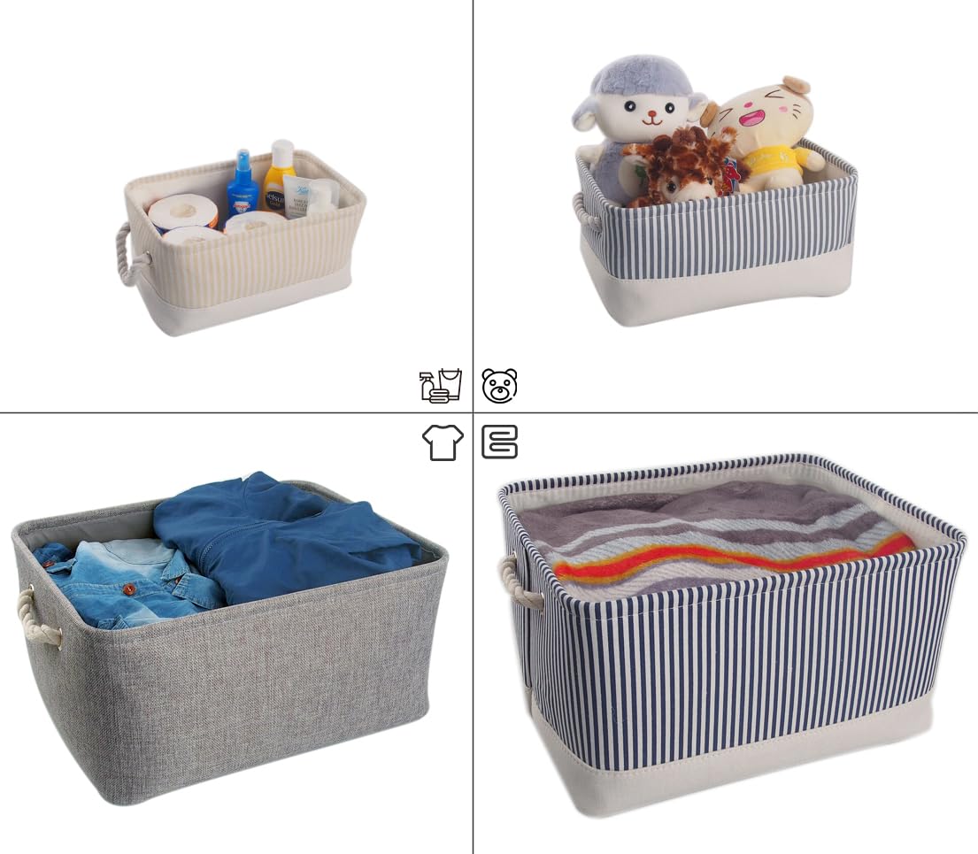 Mangata Fabric Storage Boxes, Open Storage Organizers, 3 Pack (Grey Stripe, Small)