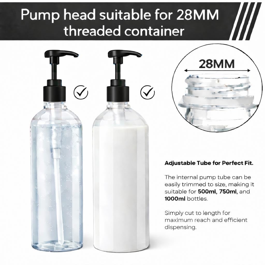 Barbers VIntage Universal Pump Dispenser Pack of 2, Fits Most popular Shampoo, Conditioner size, 1 Litre, 1000ml, 750ml, 500ml (Black)