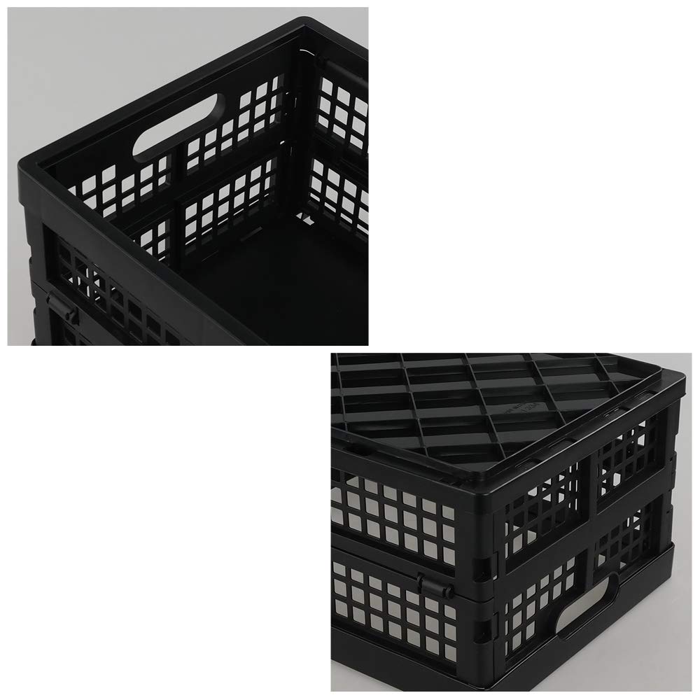 Yarebest 3-pack 14 Liter Collapsible Crates, Foldable Plastic Storage Baskets, Black