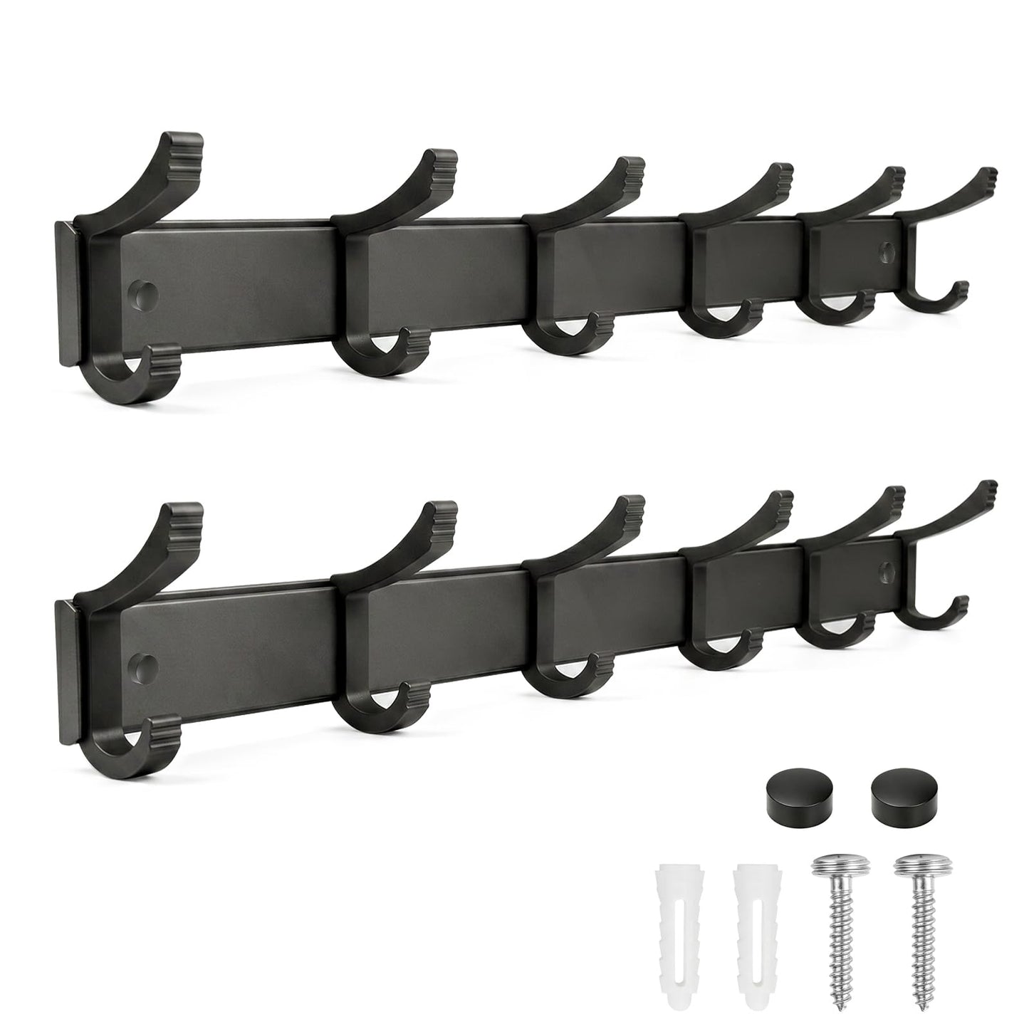 NONETO 2 Pack Coat Hooks Wall Mounted with 6 Movable Coat Rack (Black)