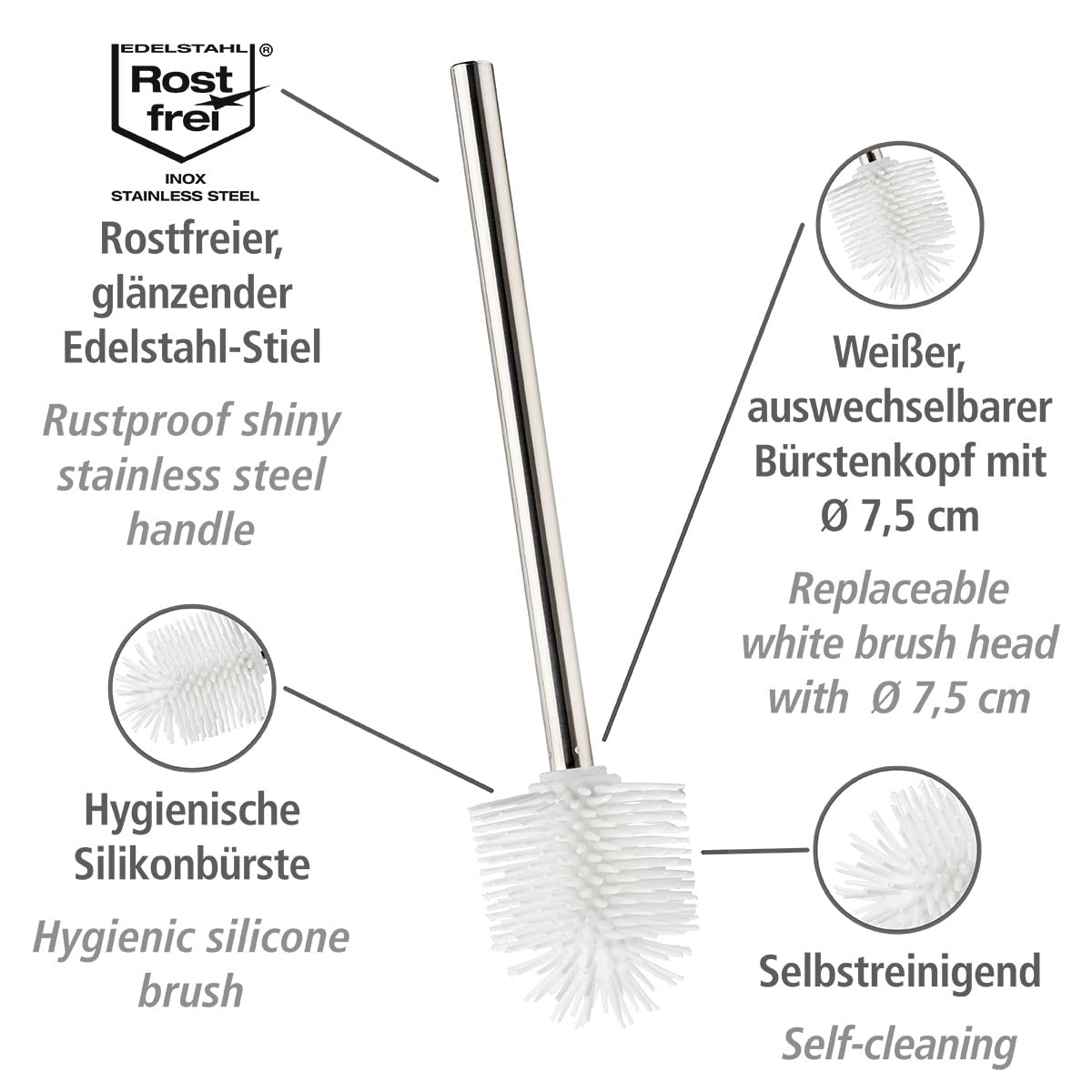 WENKO Silicone Replacement Toilet Brush, with Non-Stick Effect, White, 7.5 cm
