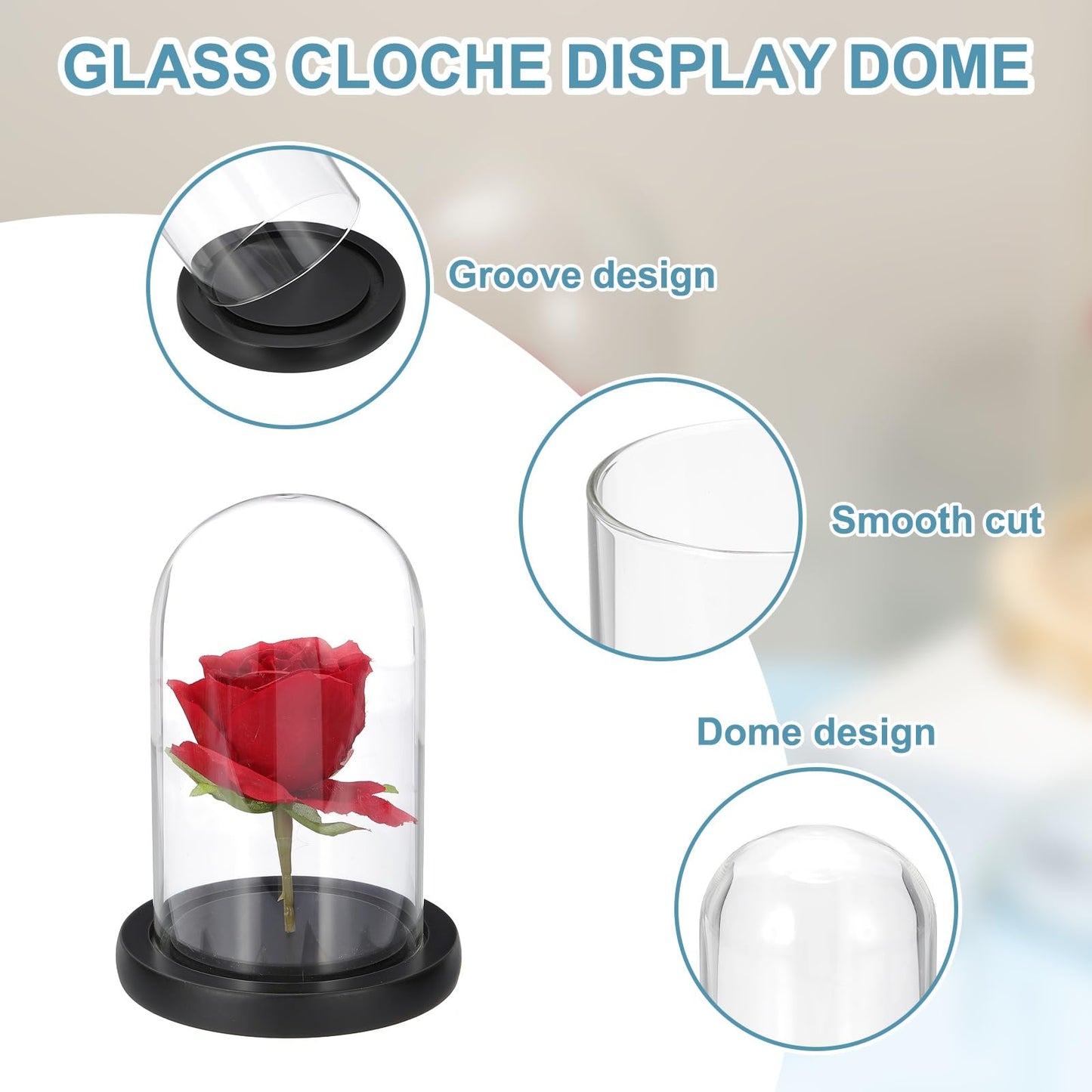 sourcing map Glass Cloche Display Dome, 5.9" x 3.5" Glass Dome Display Case Wood Base Tabletop Jar Case Decorative Bell Jar for Plant Home Decor
