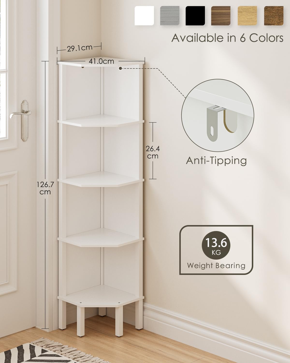 Apetaccat Corner Shelf, 4 Tier Corner Modern Corner Bookshelf, Display Corner Bookshelf,Wooden Storage Rack for Living Room,Bedroom,Office,White
