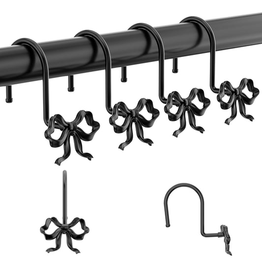 Minsezhi 24PCS Bow Shower Curtain Hooks,Shower Curtain Rings,Cute shower curtain hooks,Rustproof Bow Knot Design for Bathroom Bedroom Living Room Art