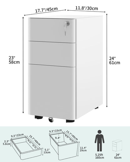 YITAHOME 3-Drawers Filing Cabinet Lockable, Home Office Mobile File Cabinets with Wheel, Under Desk File Office Cabinet for Letter/Legal/A4, Fully