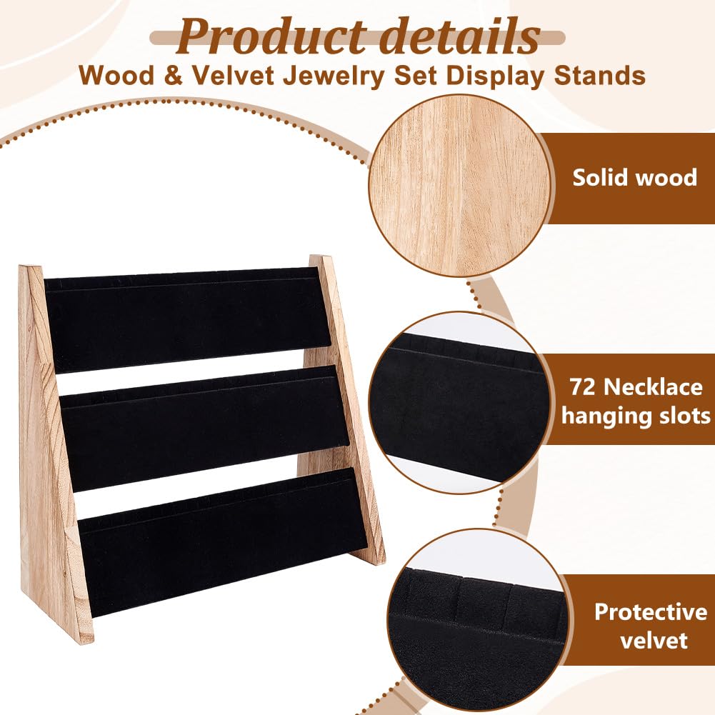 PH PandaHall 3-Tier Necklace Jewellery Display Holder, Wood Pendant Holder