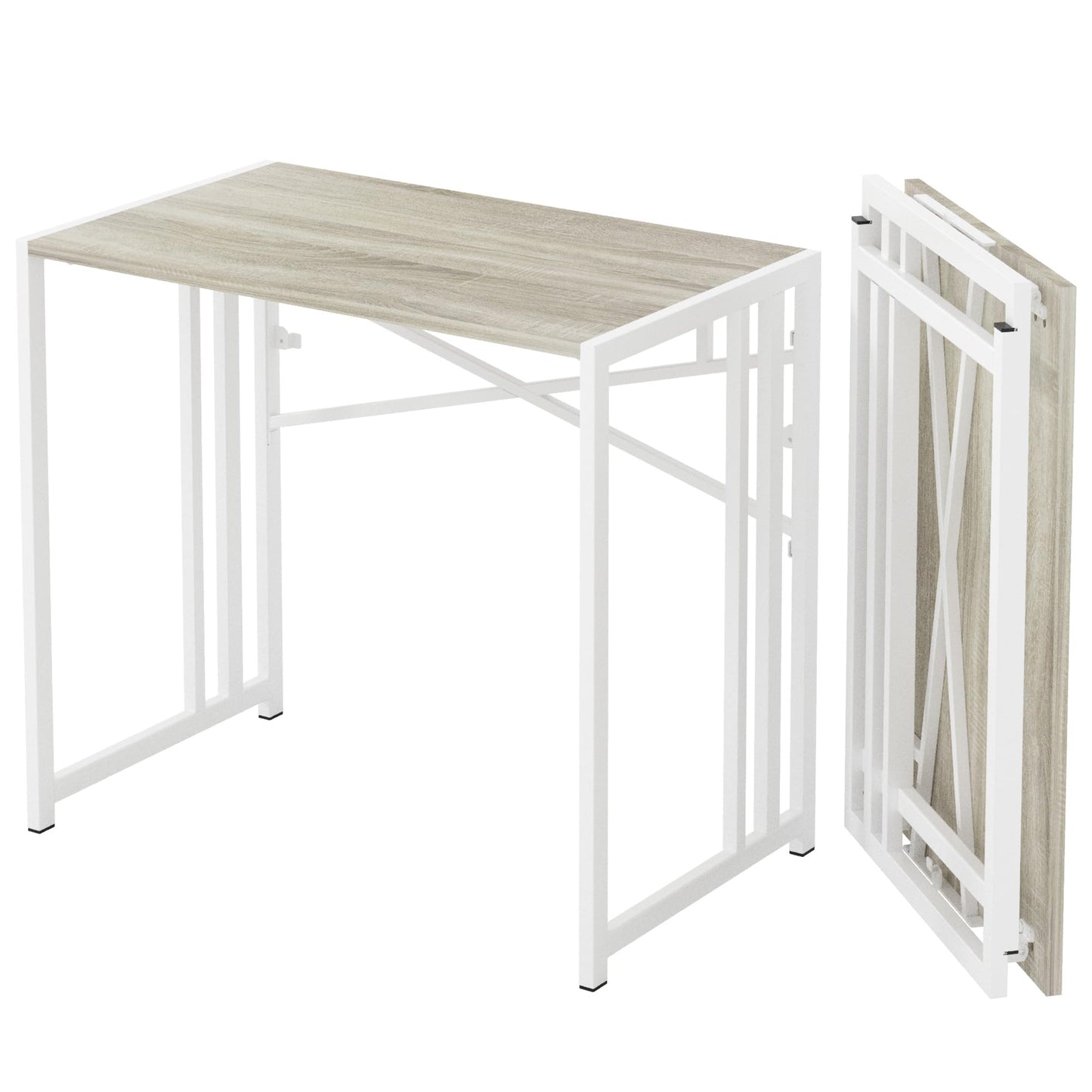 Lutown-Teen Small Folding Desk 90 cm No Assembly Required, Beige
