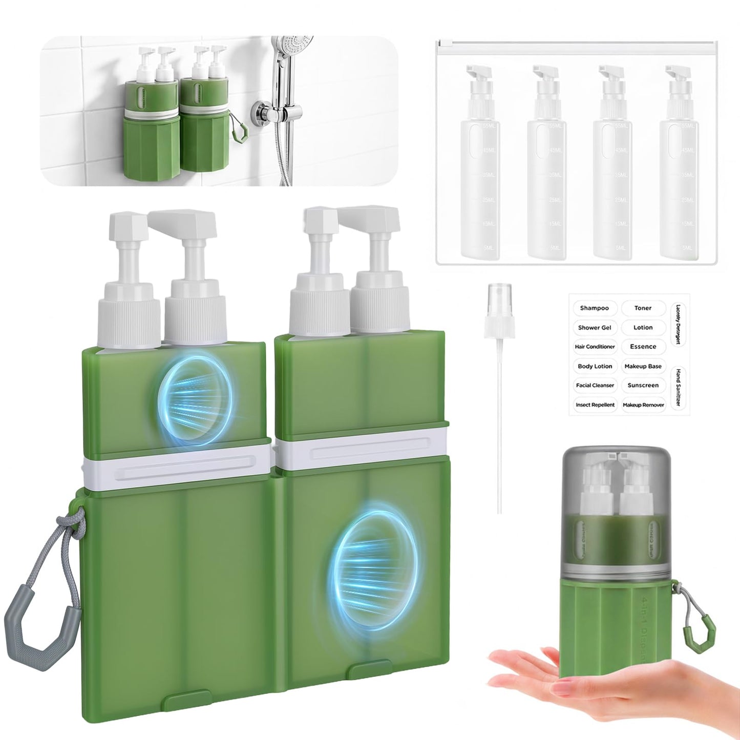 Yotako 4 in 1 Travel Dispenser with Suction Cup, TSA Leak Proof Silicone
