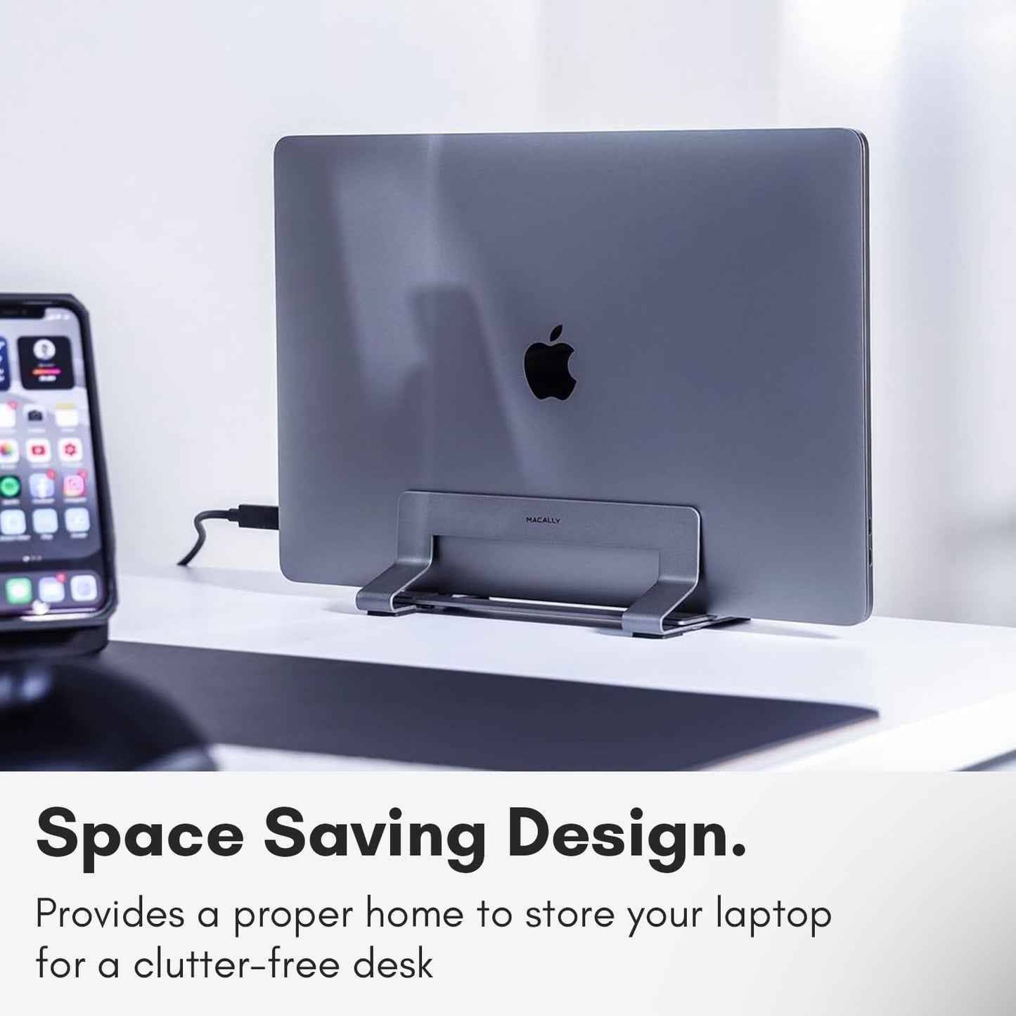 Macally Vertical Laptop Stand for Desk - Adjustable Desk Laptop Holder for Universal Compatibility - Saves Space & Improves Airflow