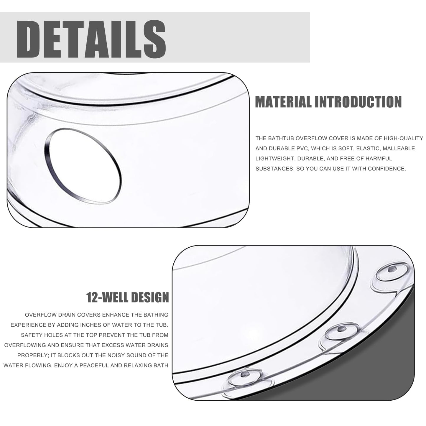 Transparent Bath Overflow Cover - Super Strong Handle for Bathtub Drain, Adds Inches of Water