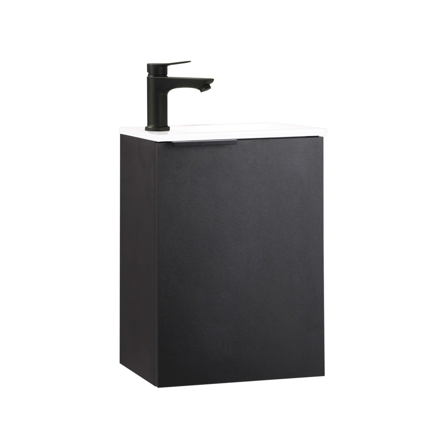 Kometmöbel Cloakroom Vanity Unit With Wash Basin Bathroom Vanity 40cm Wall Hung (Black with Handle 40cm, Without Tap)