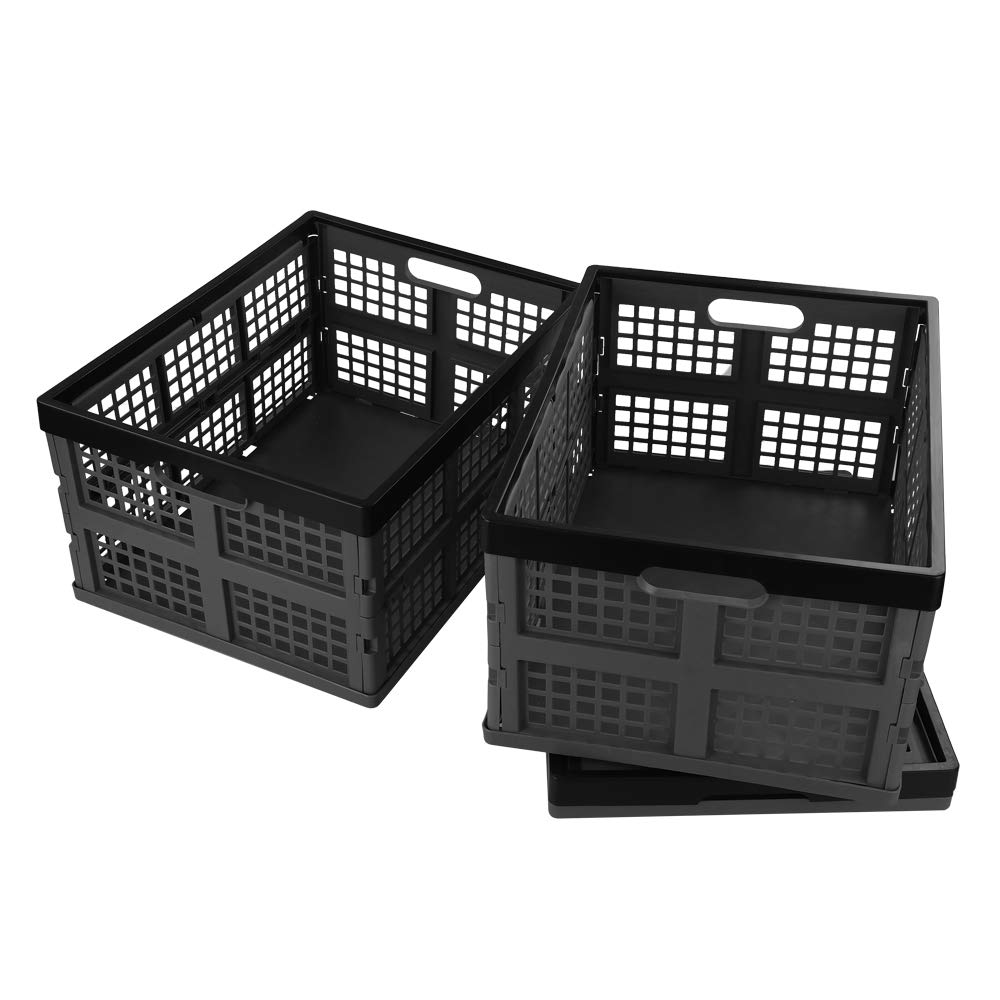 Bringer 30 L Plastic Collapsible Storage Bin, Set of 3 Folding Storage Crate Basket