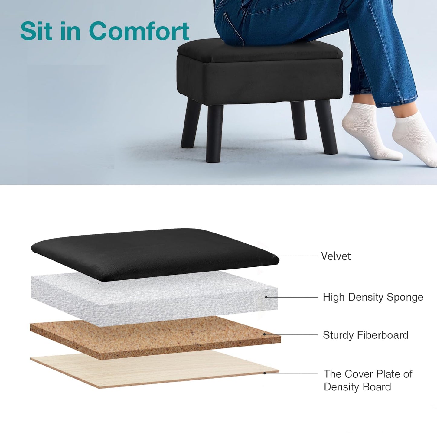 BRIAN & DANY Footstool Ottoman with Storage, Velvet Rectangle Storage Ottoman, Foot Stool with Legs Sofa Footrest for Living Room Entryway Office