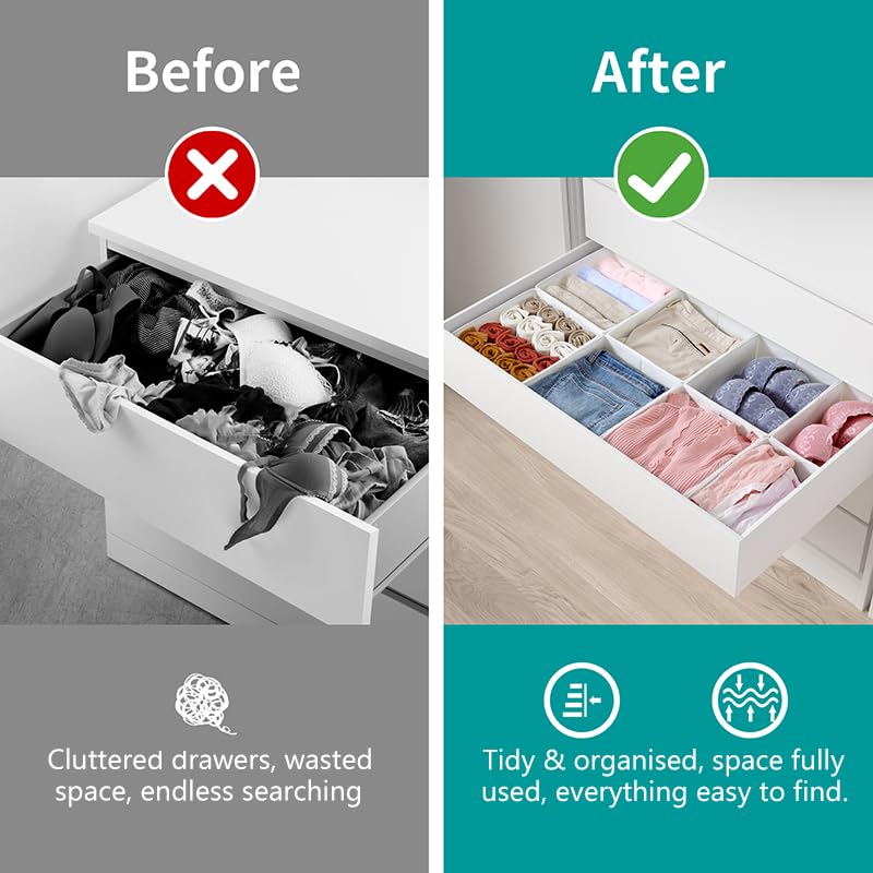 ORLISA Drawer Organiser for PAX 100 Drawers 100x58cm, 8 Pack Closet Organiser Set, Fabric Drawer Dividers & Wardrobe Organisers for Clothes Storage
