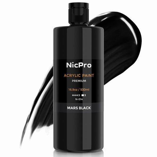 Nicpro Black Large Acrylic Paint (16.9 oz, 500 ml), Rich Pigments, Non Toxic Craft Paint for Multi Surface, Canvas, Wood, Leather, Ceramic, Fabric,