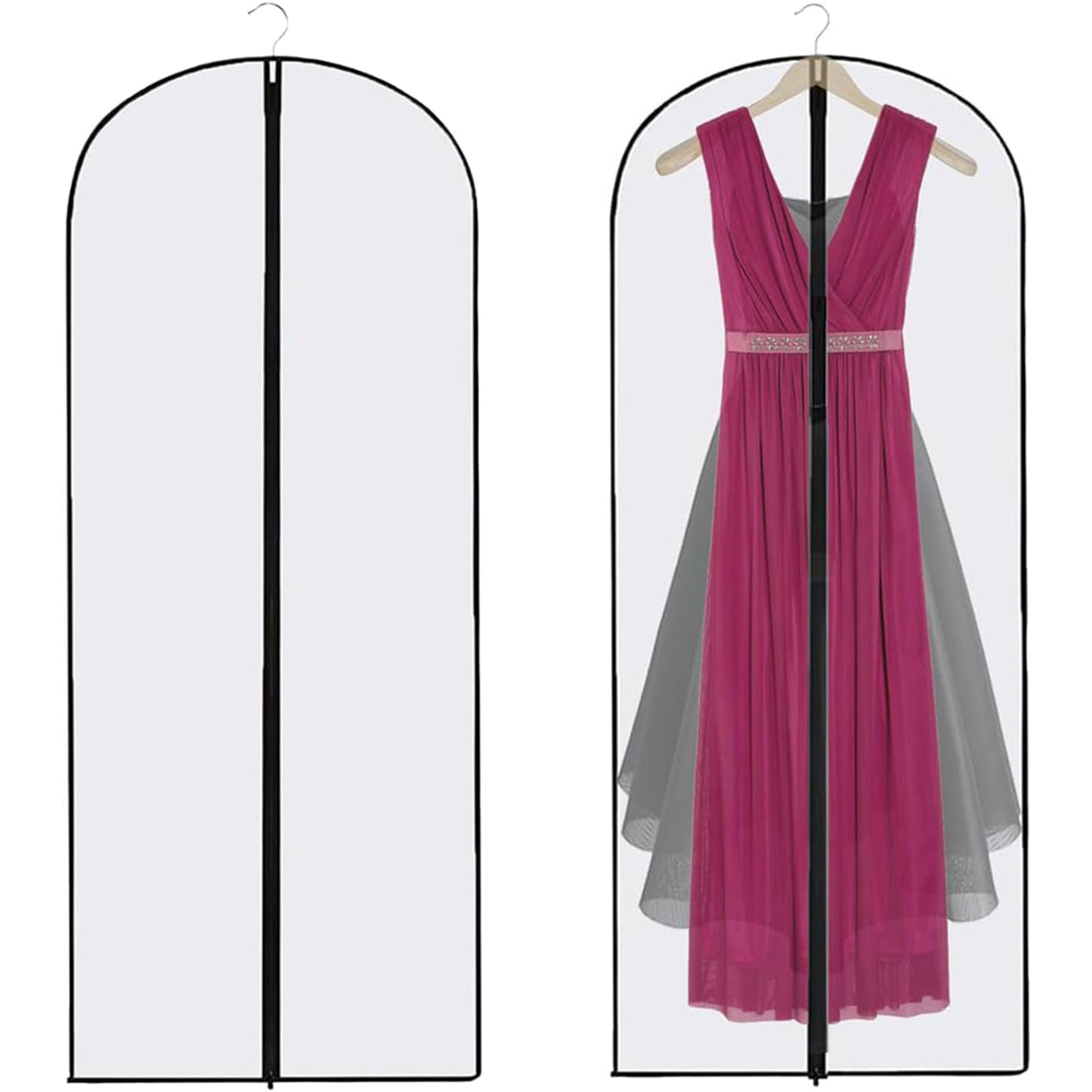 2PCS Dress Bags Covers Long, Dress Bag, Translucent with Zip Waterproof Dustproof Dress Covers Garment Bags Full Length for Long Dress Shirts Suits