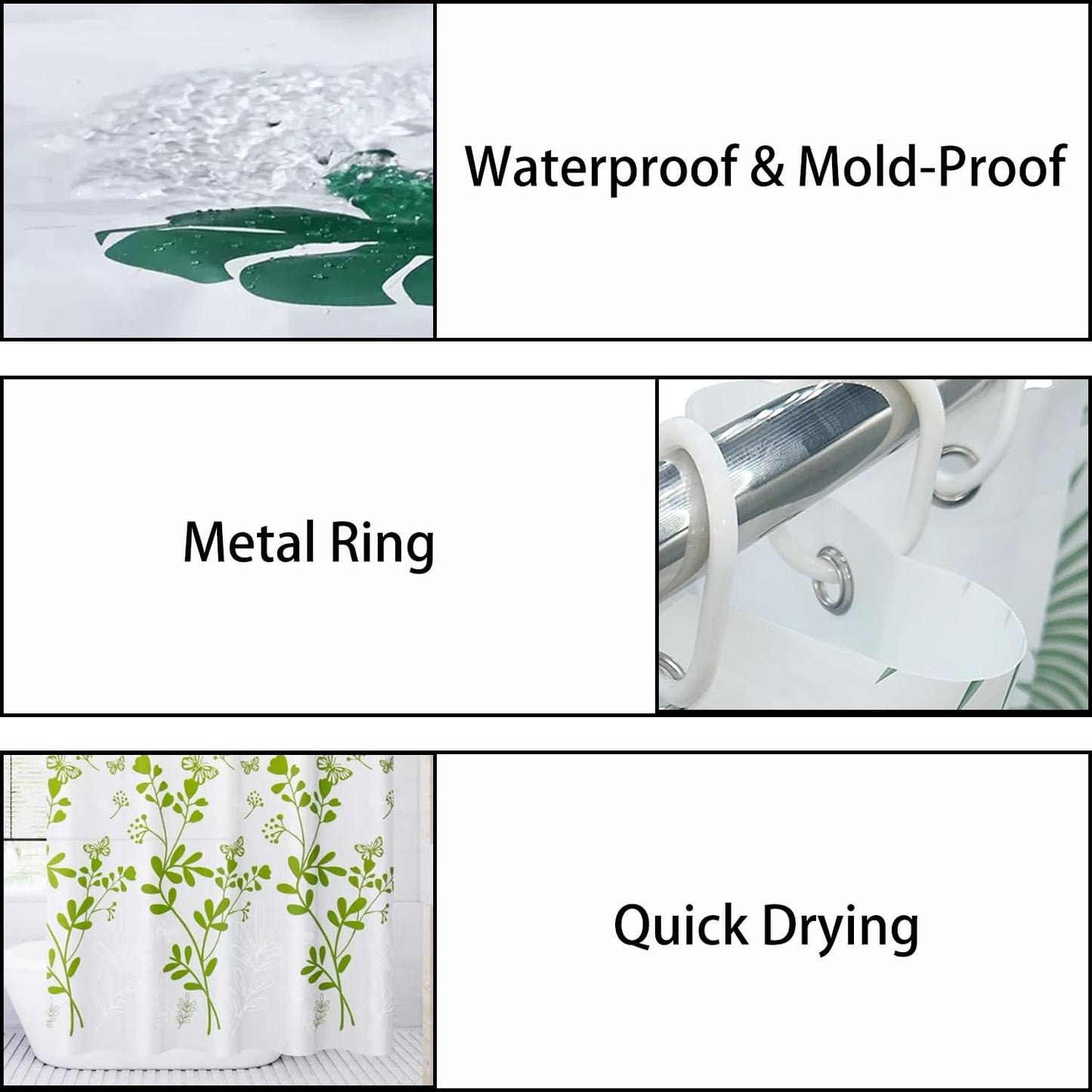 zhaoyeqing Shower Curtain for Bathroom, 100% PEVA Waterproof Anti-Mould Proof Resistant, Washable Bathroom Curtain, with 12 Pcs Curtains Hooks