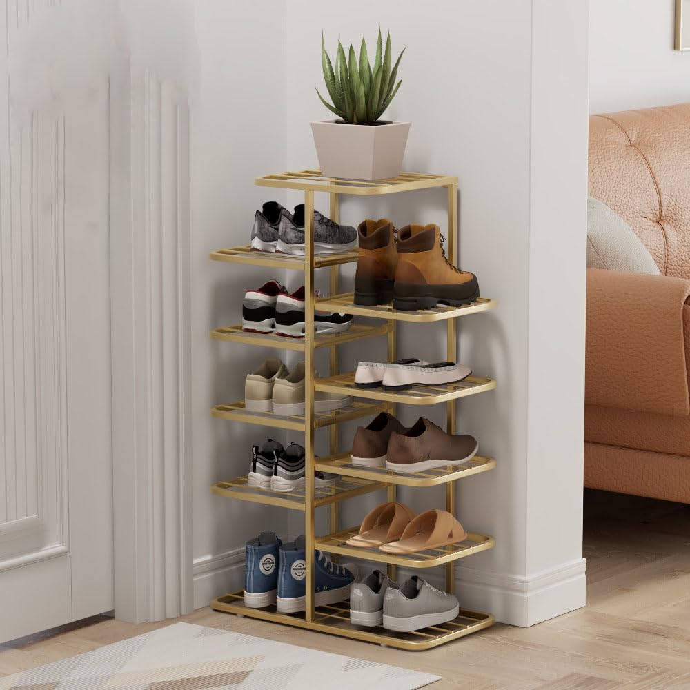 YOUSIS Vertical Shoe Rack Gold Metal, Multi Tier Shoe Storage Organizer