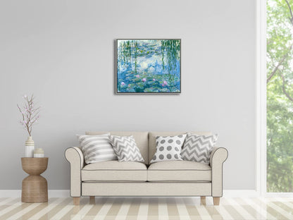 Wieco Art Framed Wall Art Water Lilies by Claude Monet Canvas Print Paintings Reproduction Modern Canvas Wall Art for Home and Office Decoration