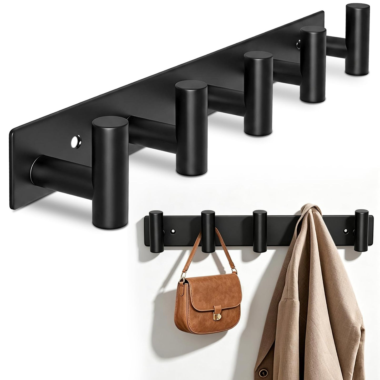 TOKPLNU Coat Hooks Wall Mounted, Heavy Duty Coat Rack Hanger with 5 Hooks, Stainless Steel 37.5cm Door Hook for Hanging Clothes Towels Robes Hats