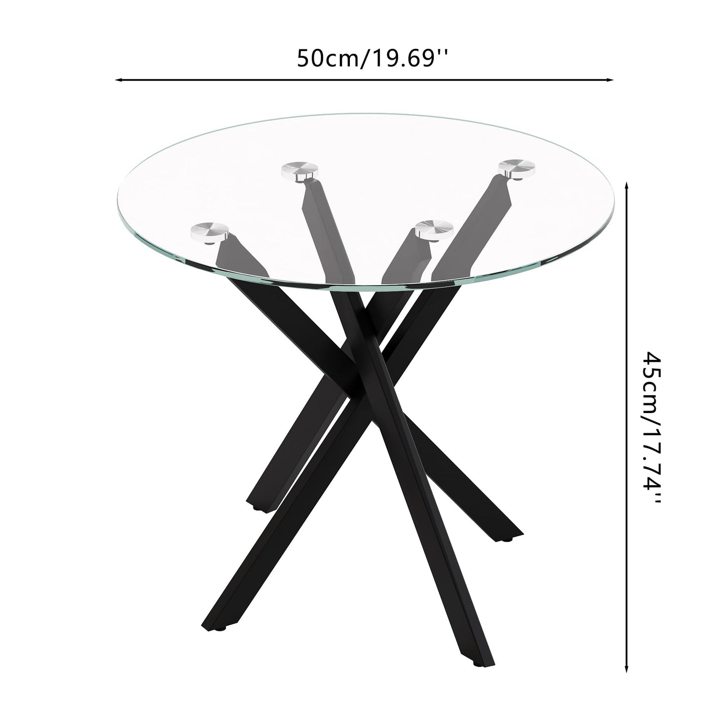 GOLDFAN Glass Side Table High Gloss Round End Table with Tempered Glass Top and Metal Tubular Legs