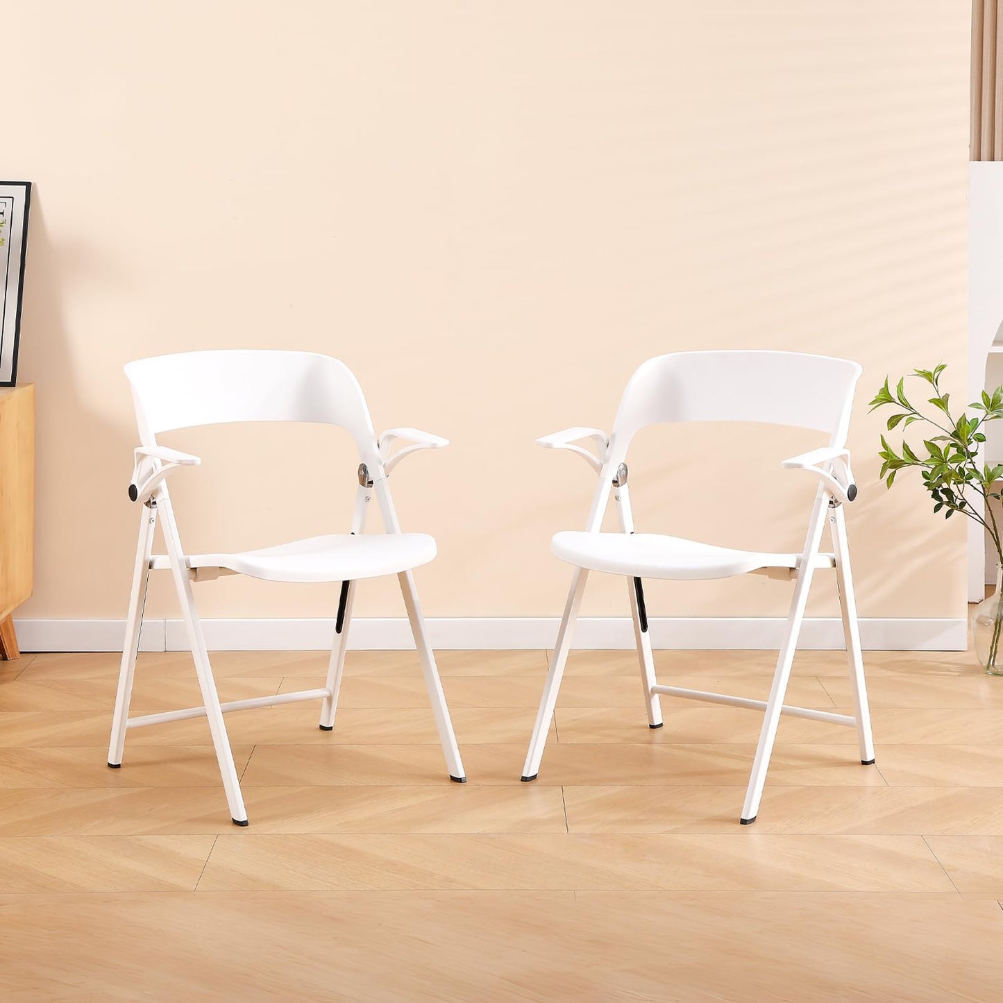 TAO ONE White Office Chair with Arms, Plastic Folding Chairs, Comfort Stackable Dining Chairs,Portable Foldable Chair with Steel Frame for Indoor
