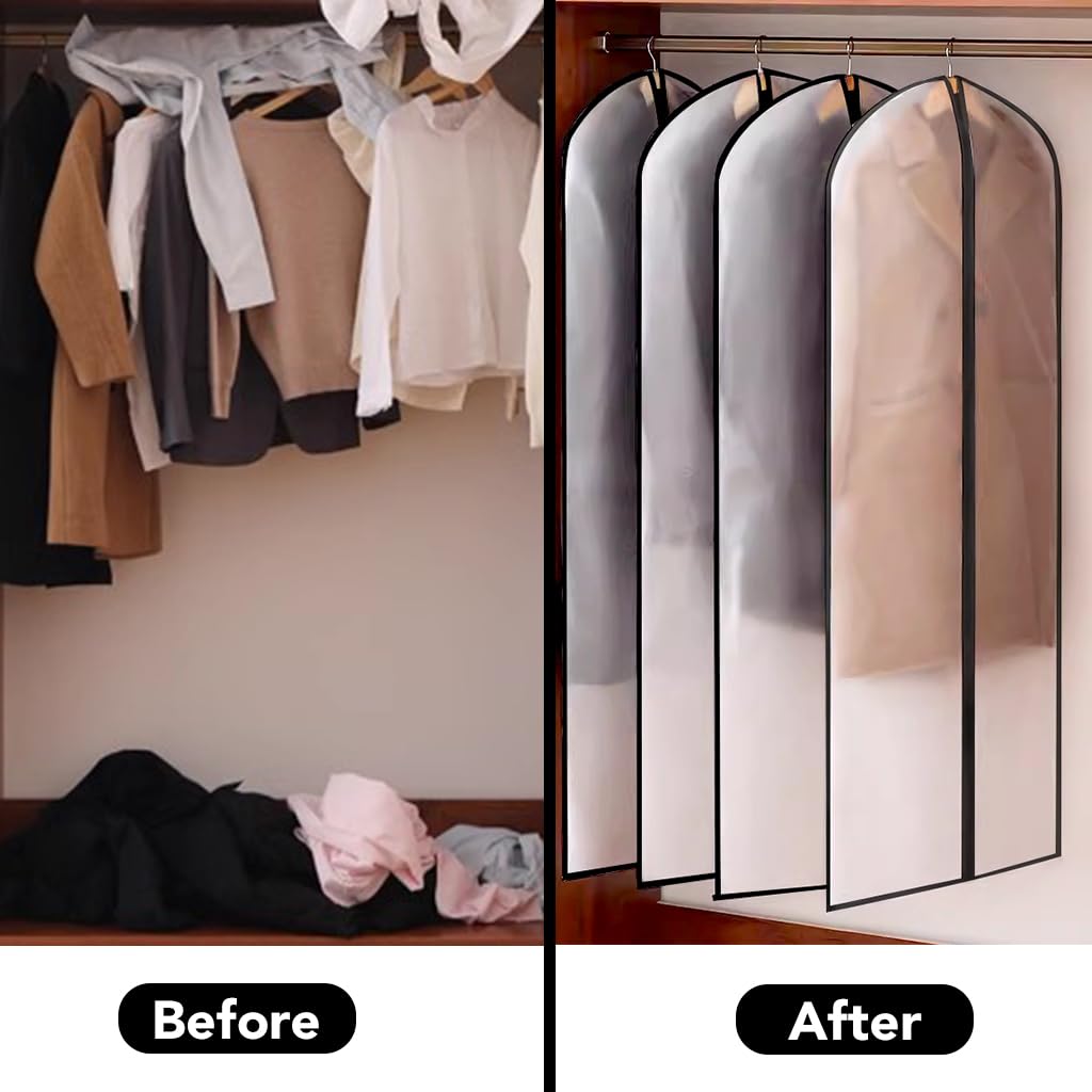Garment Bags,5PCS Dustproof Garment Covers PEVA Translucent Clothes Covers with Zip Moth Proof Suit Protector Bags Waterproof Dress Covers for Shirts