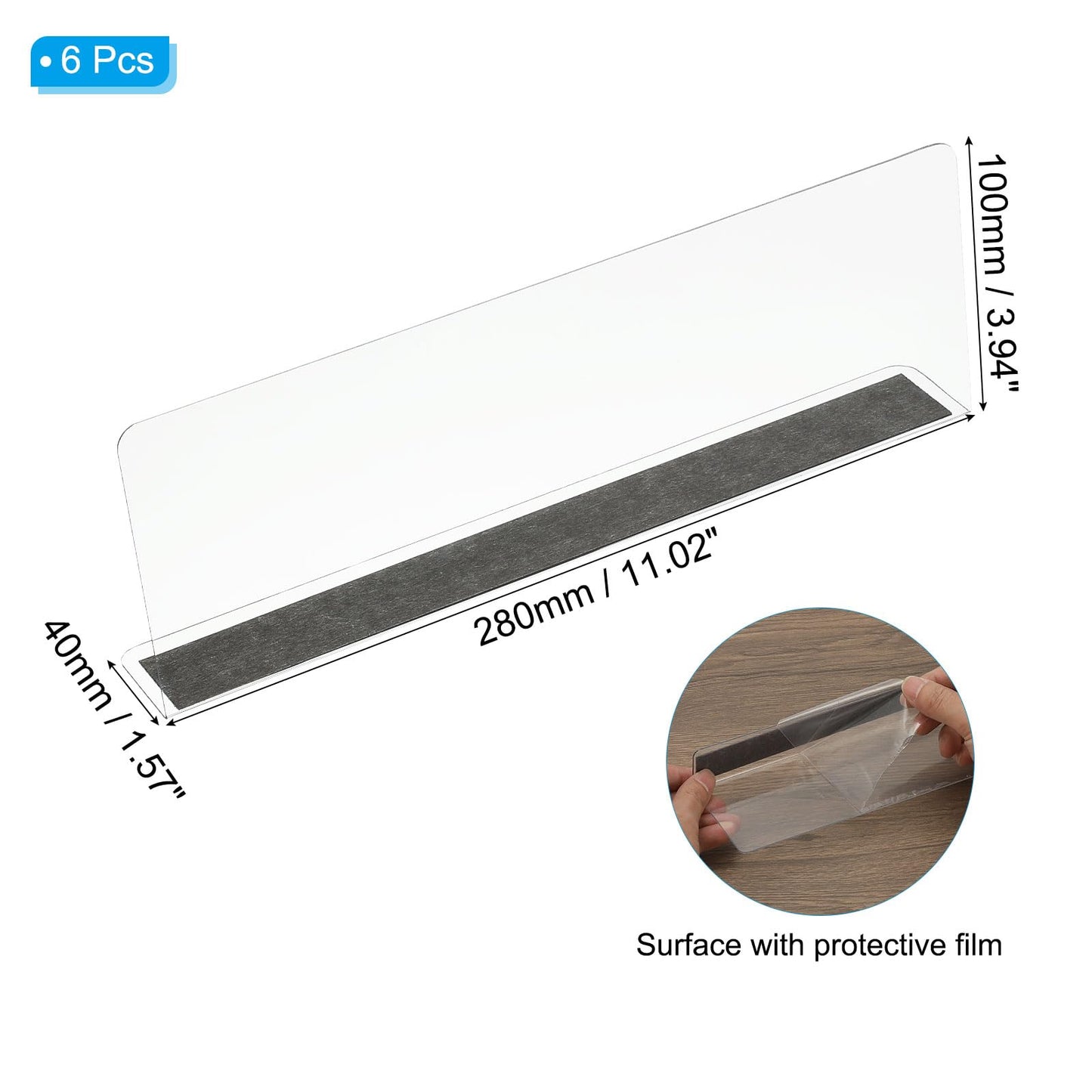 PATIKIL 6 Pack Shelf Dividers for Closet Organization, 280 x 40 x 100mm Acrylic Magnetic Closets Separator Kitchen Cabinet Shelves Under Bed Blocker