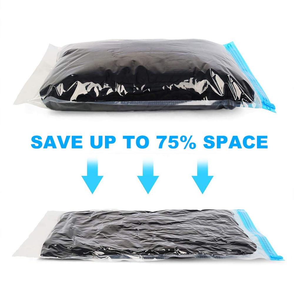 ALMING Compression Bags for Travel - 12 Pack Space Saver Bags - No Vacuum or Pump Needed - Vacuum Storage Bags for Travel Accessories - Transparent