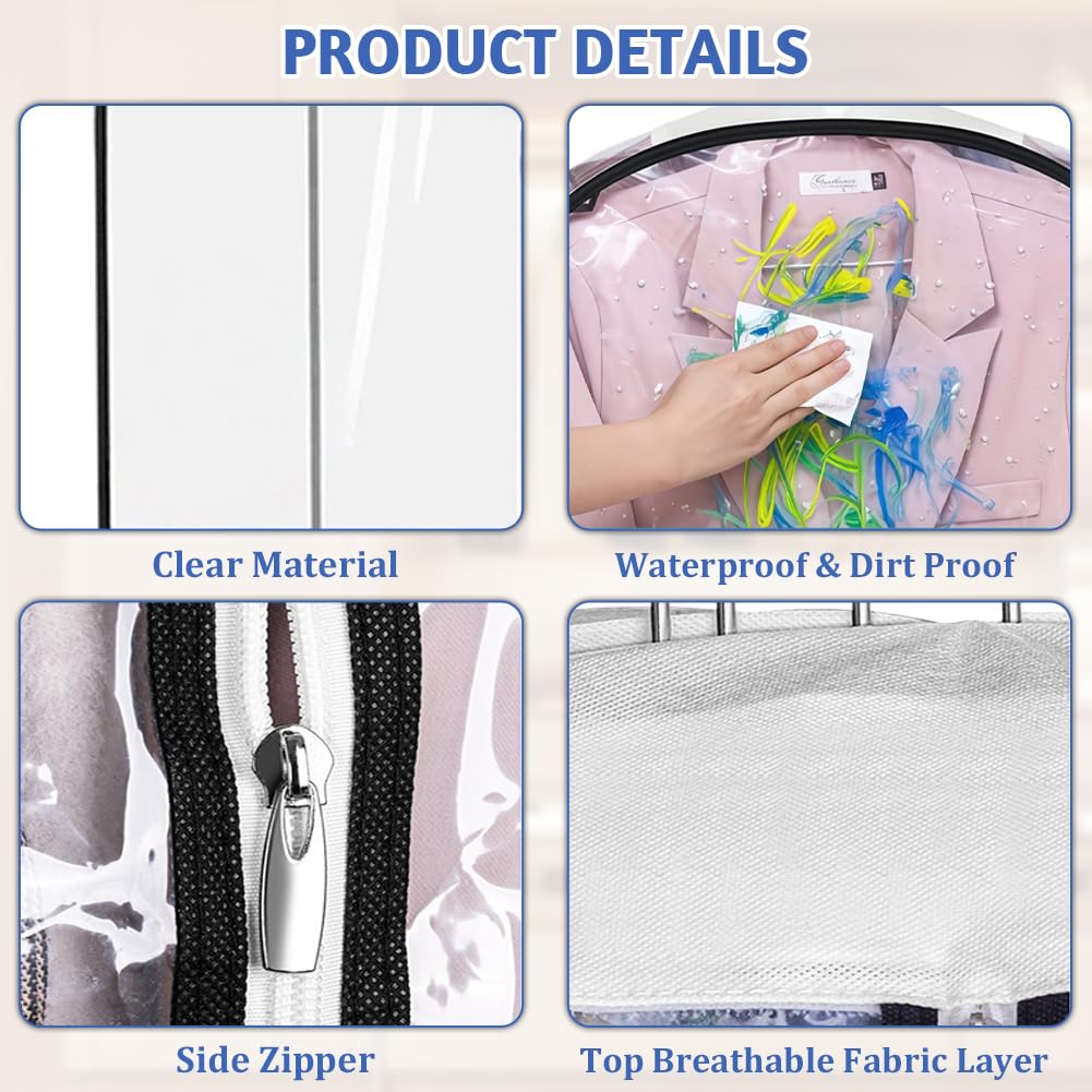 AMFUN Garment Bags, 4PCS Full Clear Dustproof Garment Bags, Moth Proof Clothes Covers with Zip, Waterproof Suit Storage Bags for Coats, Jackets