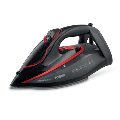 Tower T22034RED Steam Iron with Ceraglide XL Ceramic Soleplate, AI One Temp Technology, Anti-Drip & Anti-Calc, 350ml Water Tank, 3100W, Red & Black