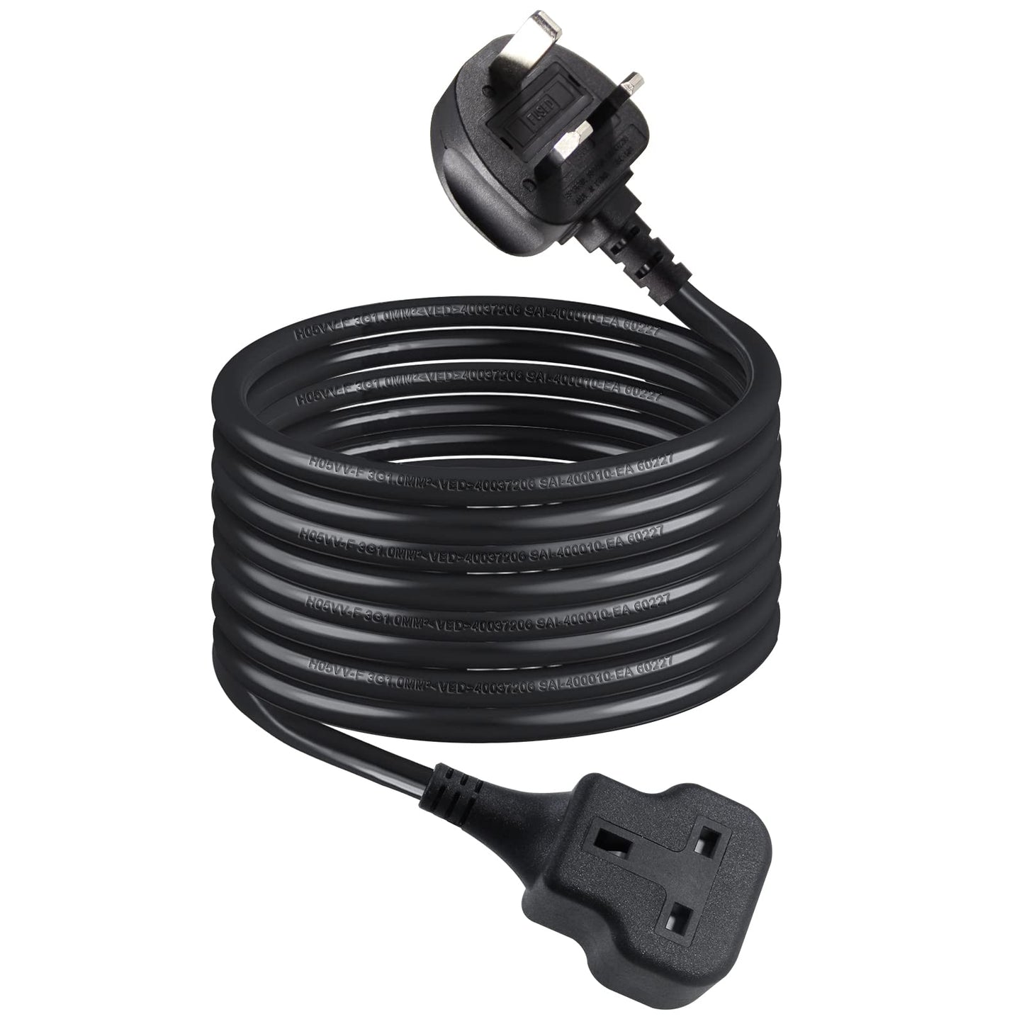 1 Way Gang Extension Lead 5M, Single Socket Mains Power Extension Lead 13A UK 3Pin Fused Plug male to female Travel Use Extension Cord Power Strip,