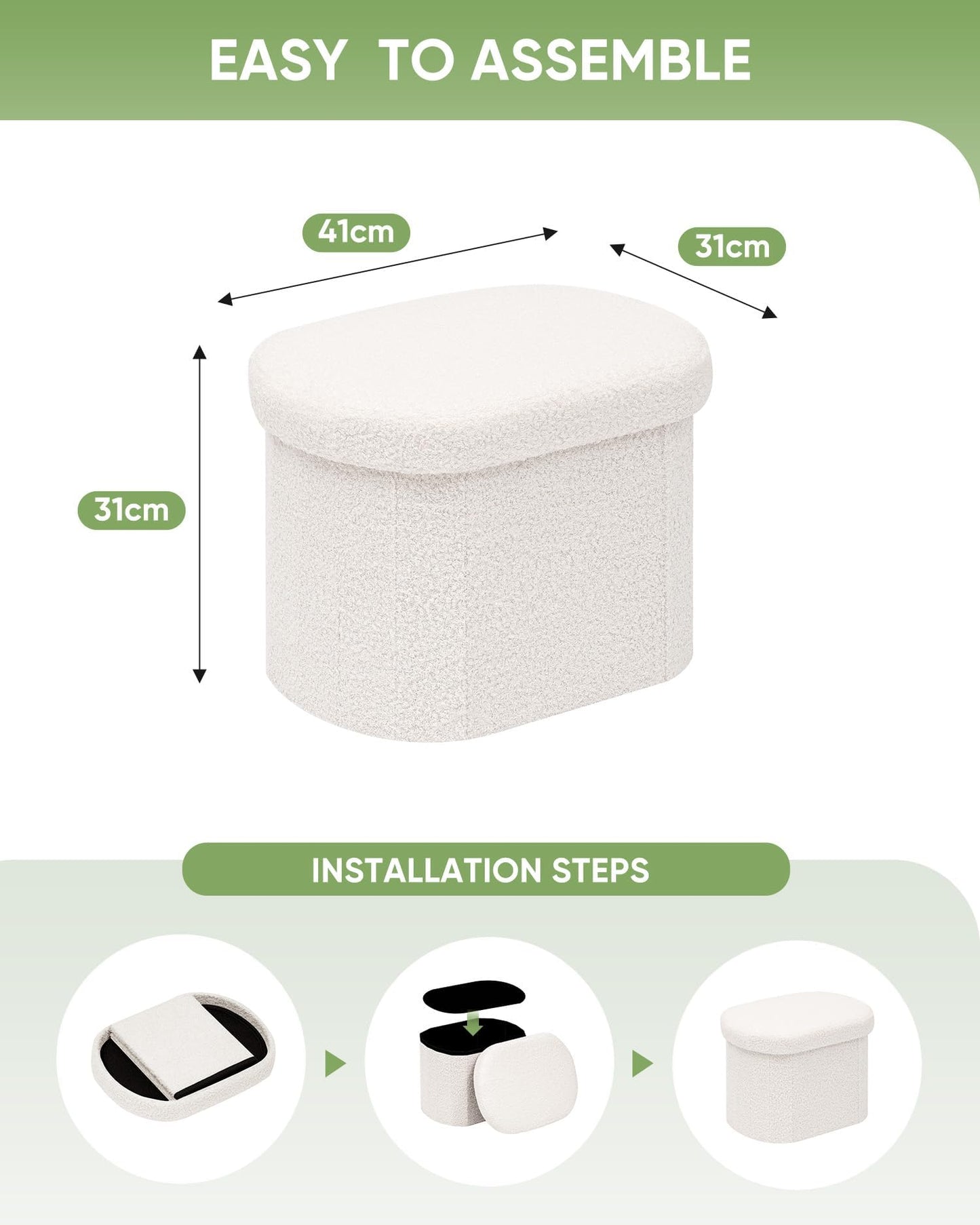 Bonlife Small Ottoman Storage Stool, Folding Boucle Footstool with Lid,41cm