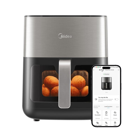 Mdiea 6L Air Fryer with Upper and Lower Double Tube Heating, LED Display
