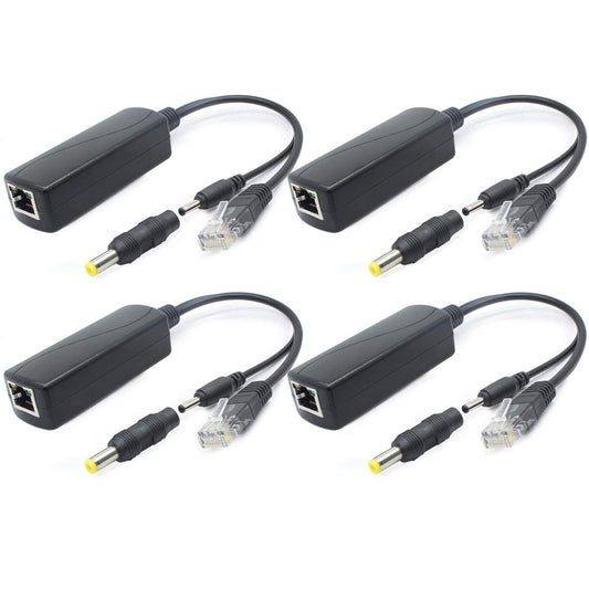 ANVISION 4-Pack 5V Gigabit PoE Splitter, 48V to 5V 2.4A, Plug 3.5mm x 1.35mm, 5.5mm x 2.1mm Connector, IEEE 802.3af Compliant, for IP Camera and More