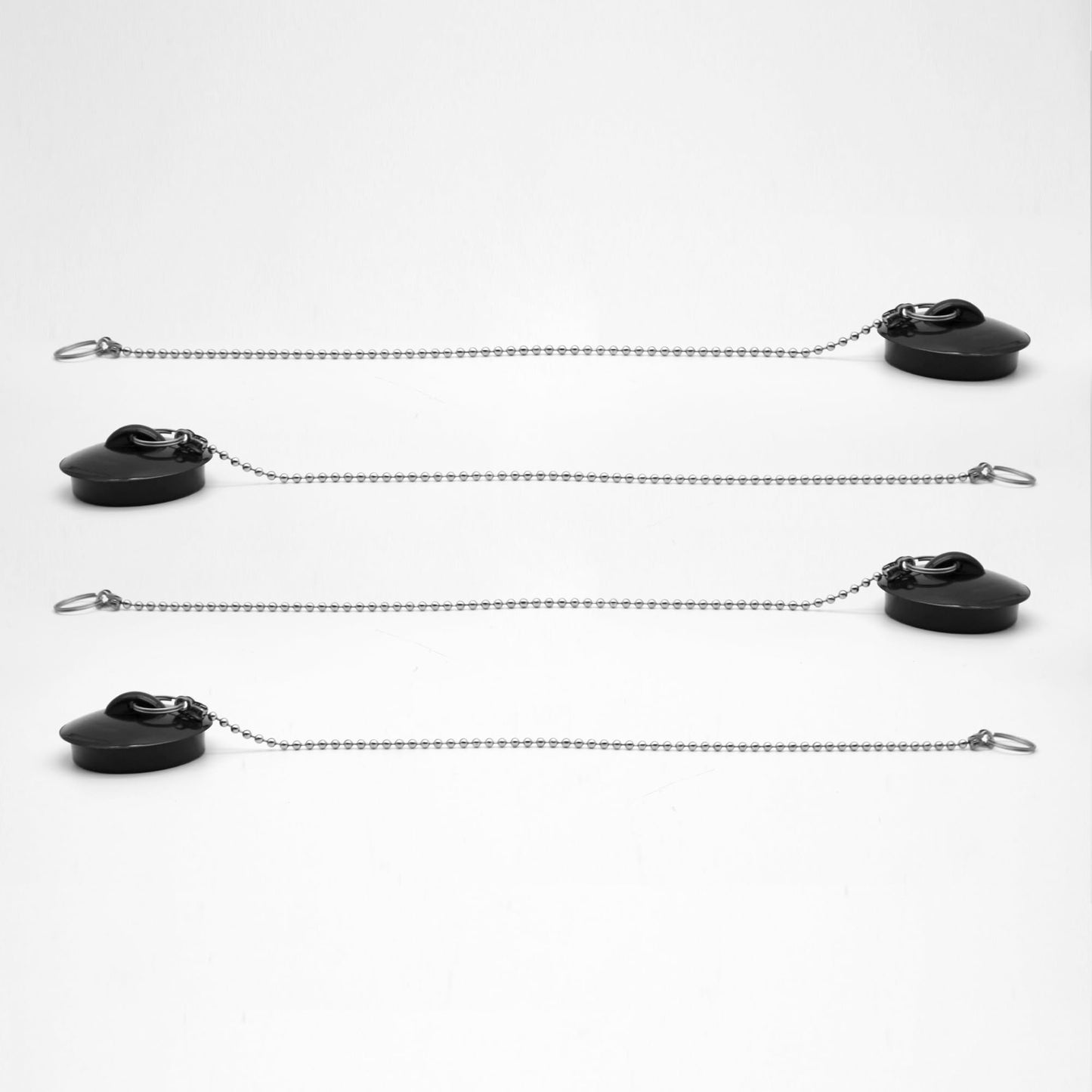 DOJA Barcelona Drain Plug with Chain, 270 mm, Pack of 4, Universal Rubber Sink Plug, Black