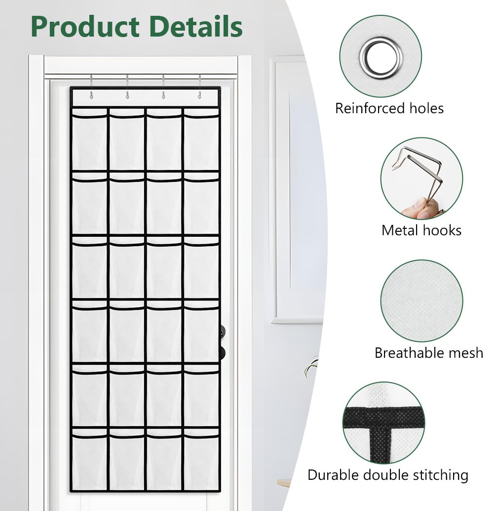 AUAUY Over the Door Shoe Storage Organiser, 24 Mesh Pockets