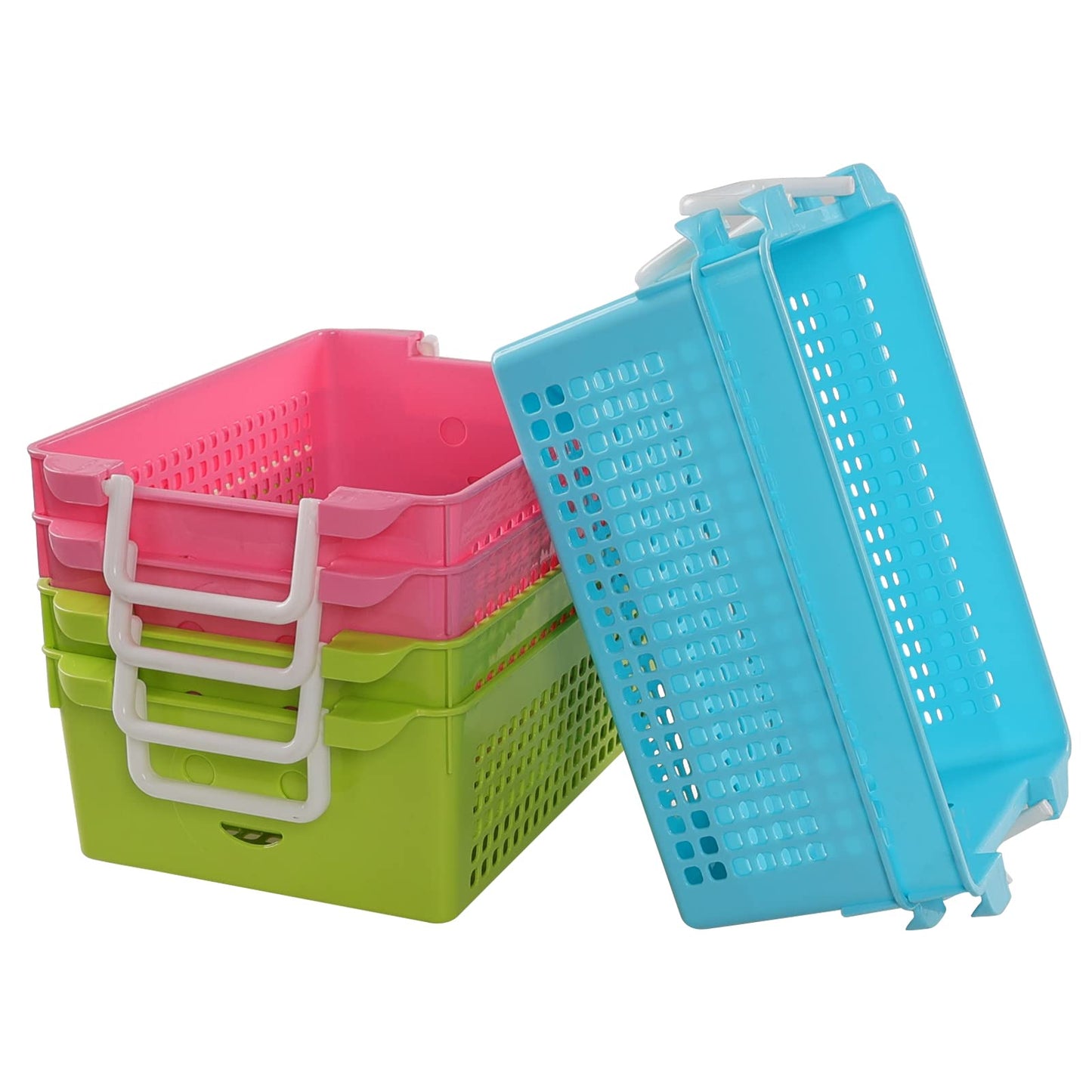 Mayish 5L Plastic Stackable Basket with Carry Handles, Official Stackable Plastic Storage Basket, 6 Pack