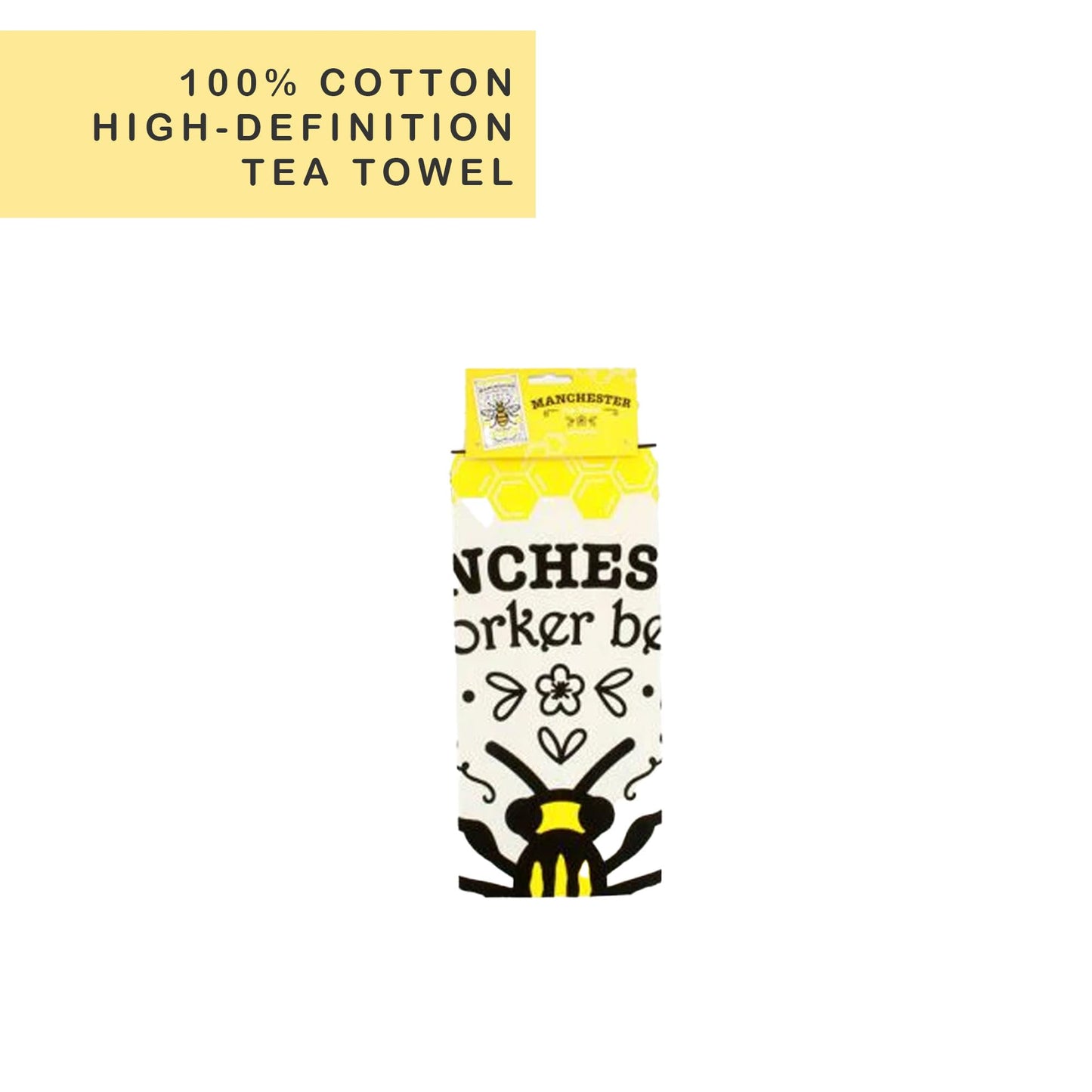Beyond Happy High Definition 100% Cotton Manchester Worker Bee Tea Towel – Heavy Duty Manchester Souvenir Gift for Kitchen