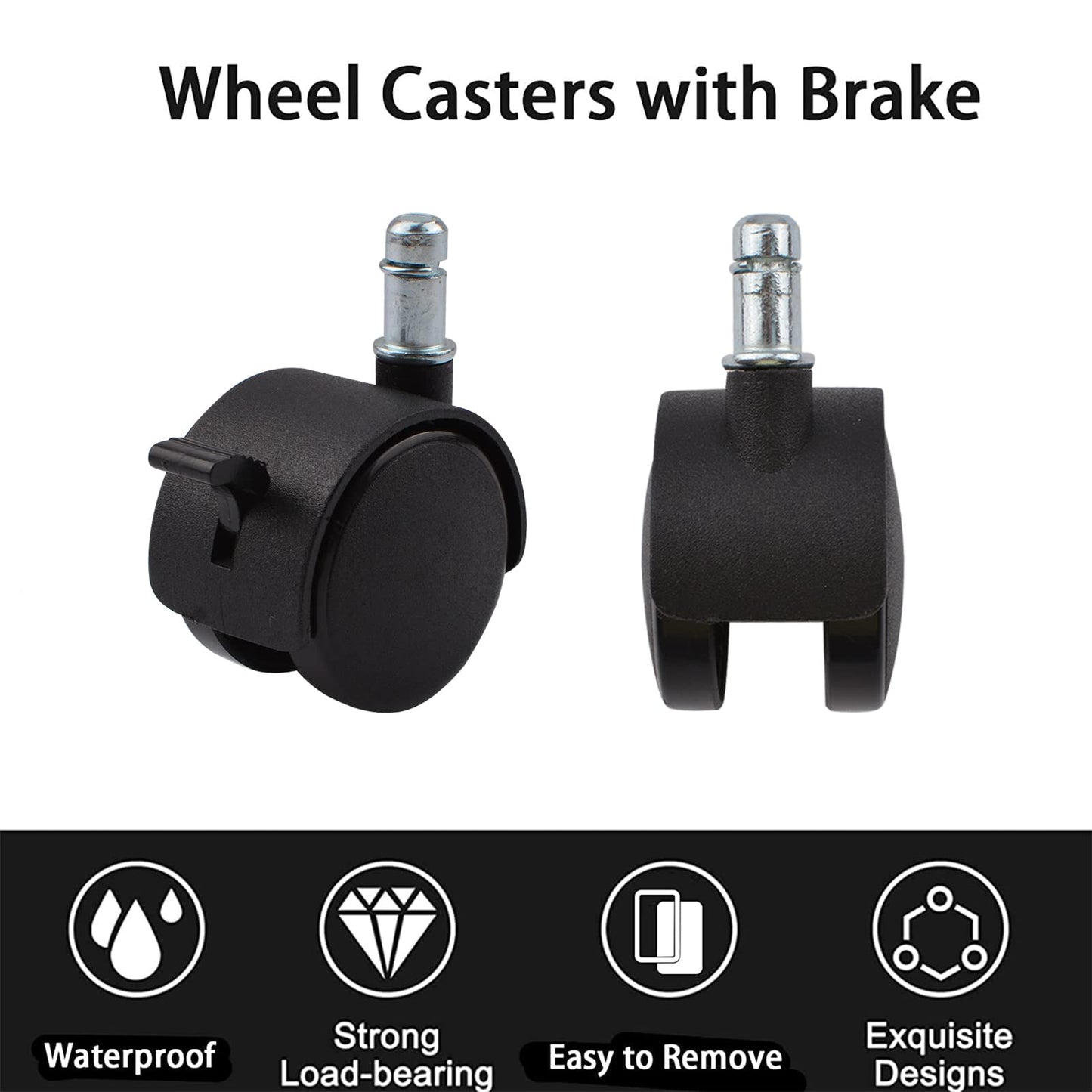 INCREWAY Nylon Caster Wheels 50mm, 5Pcs Swivel Stem Mount Casters with Brake, Durable Nylon Construction, Suitable for Various Hard Floors