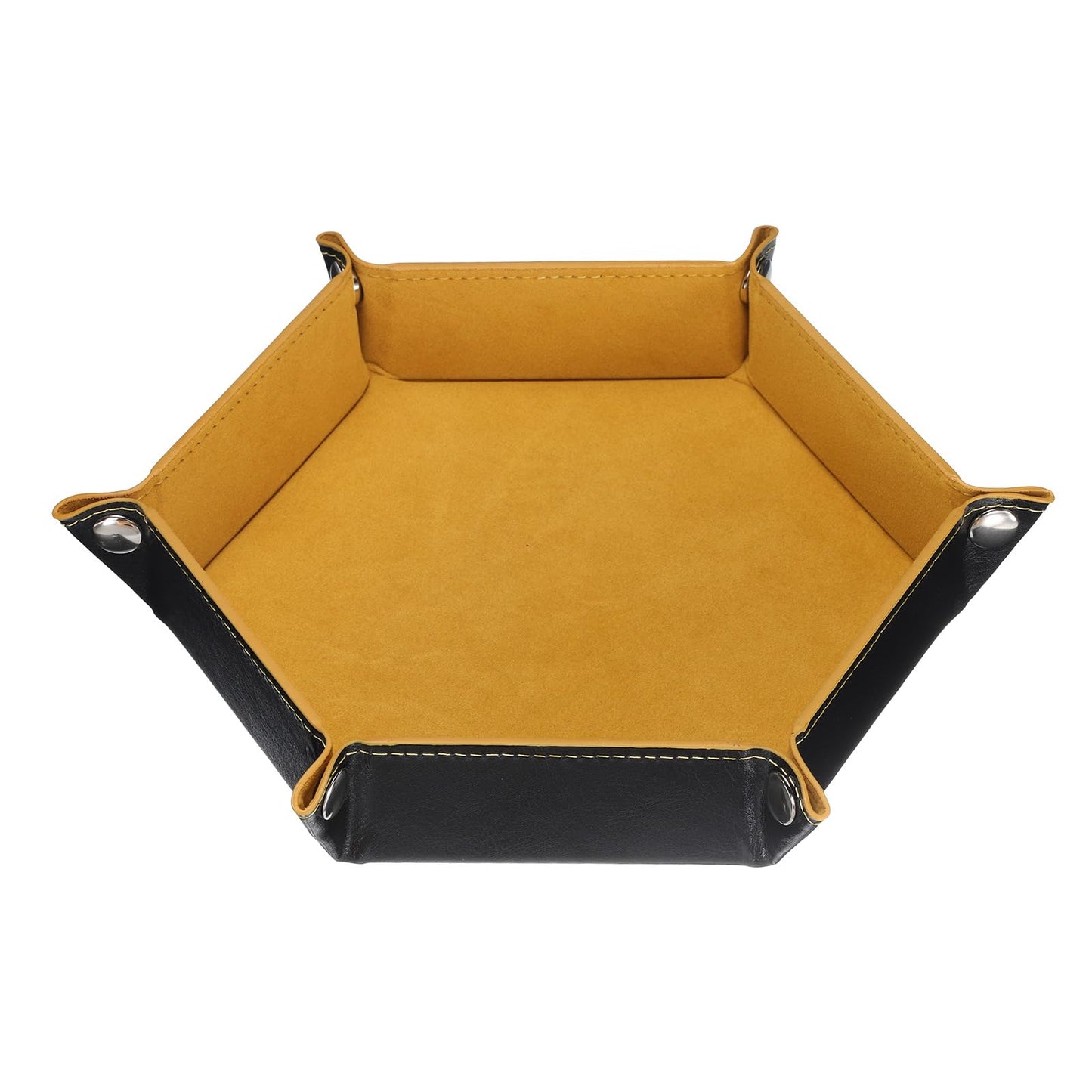 sourcing map PU Leather Dice Tray Unisex Valet Tray Folding Hexagon Tray Portable Entryway Table Nightstand Bedside Desk Holder for Key Wallet Watch