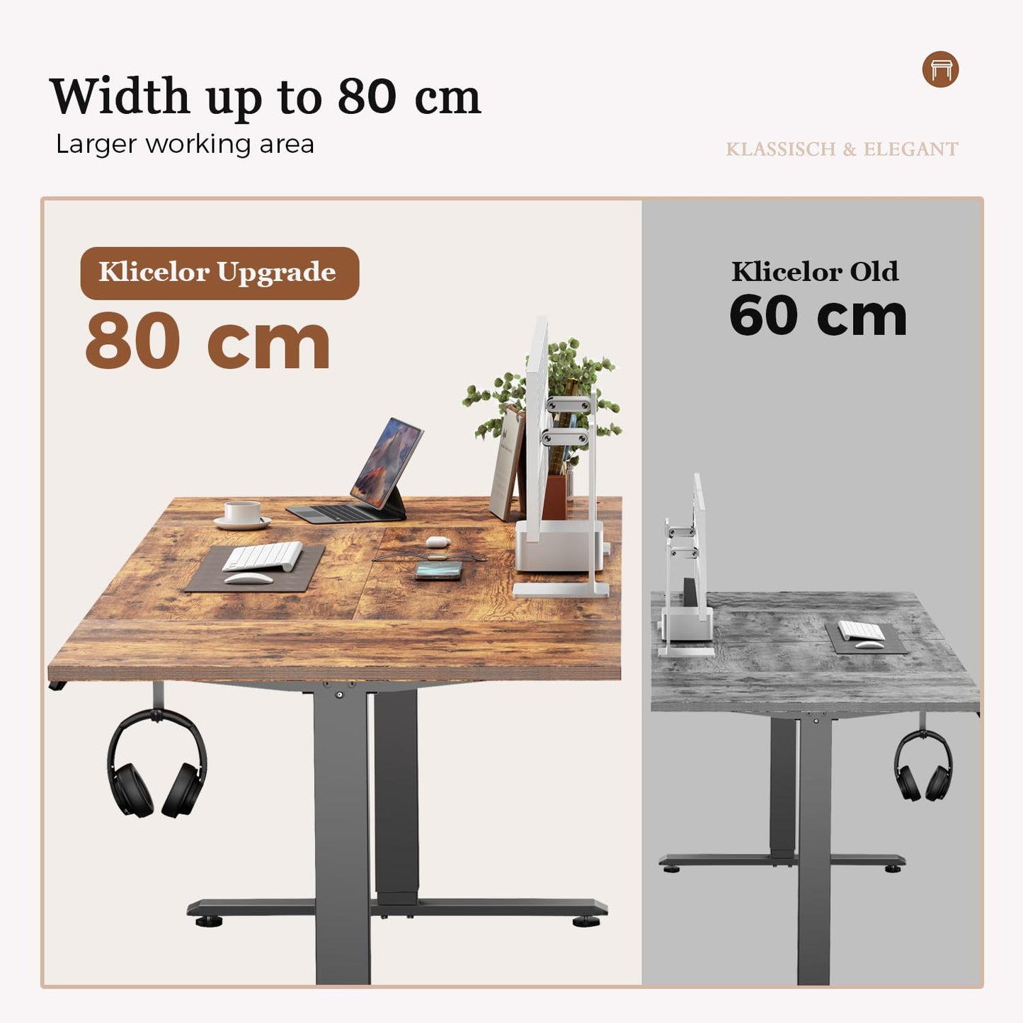 Klicelor Height Adjustable Electric Desk, 2 Memory Buttons, 120x80cm