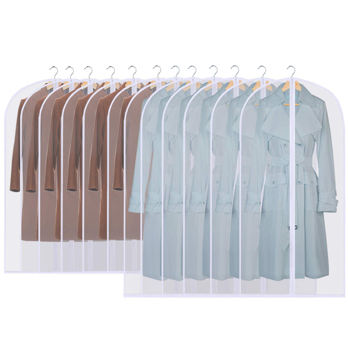 GoMaihe Clothes Cover Bags Set of 12, 60 x 120cm/6pcs + 60 x 100cm/6pcs Dress Garment Bag with Zip in Wardrobes