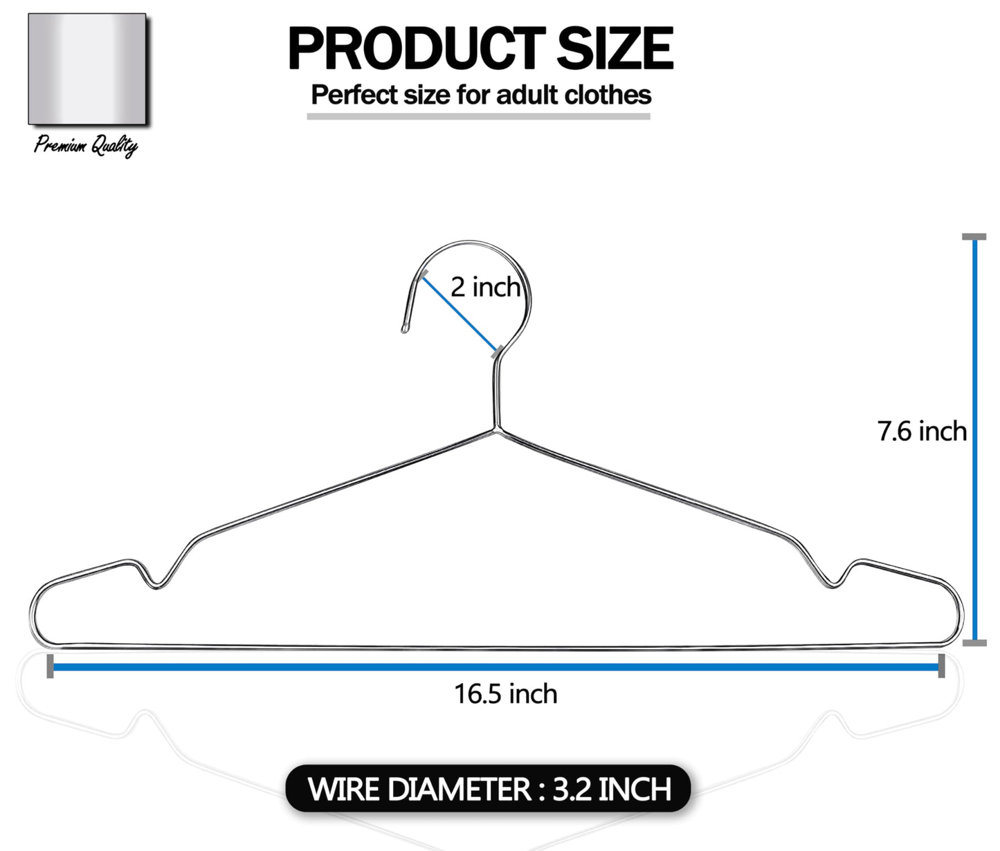 GVTECH Metal Stainless Steel Hanger, [50 Pack] Solid Hanger 42 CM Heavy Duty Lightweight Sturdy and Durable for Standard Jacket Pants Space Saving