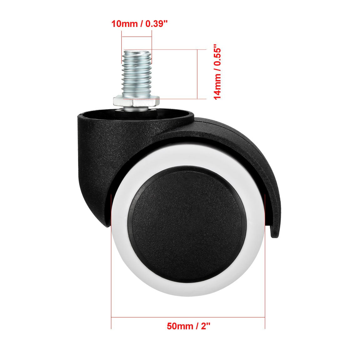 sourcing map Office Chair Casters Wheels 2 Inch PU Twin Wheel M10x14mm Threaded Stem Swivel Caster White, 5 Pcs