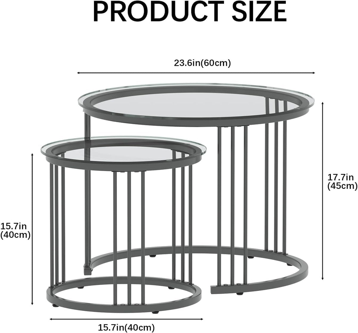 Huhote Round Coffee Tables, Set of 2 End Table, Nesting Tables, Side Table with Metal Frame for Living Room/Bedroom/Balcony/Office/Apartment