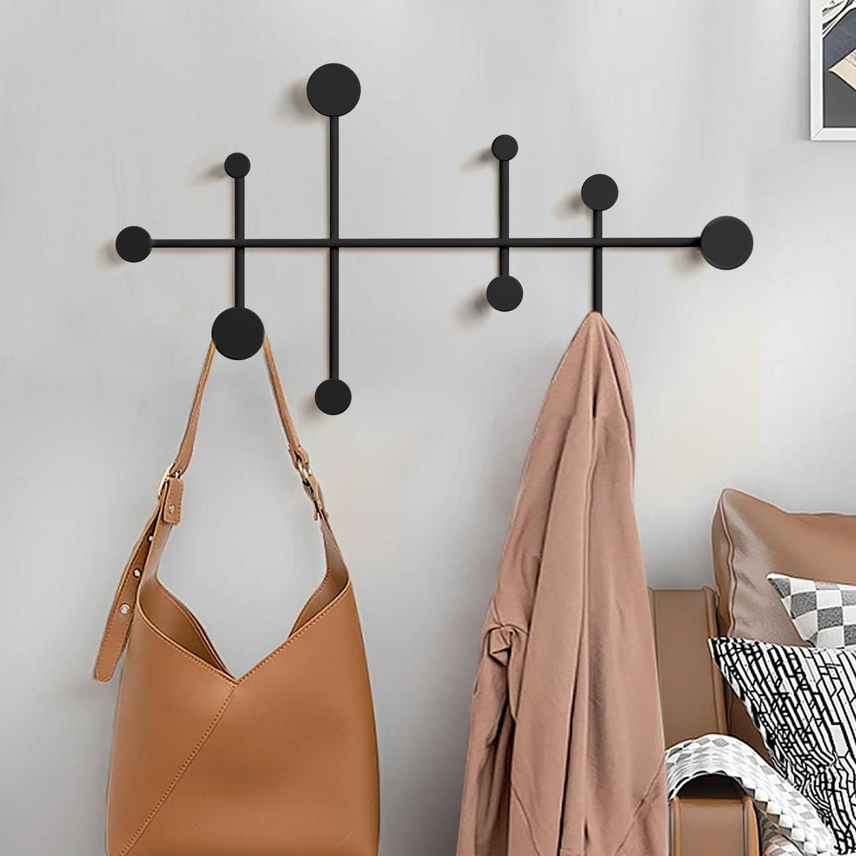 XLSBZ Coat Rack Shelf Wall Mounted,Modern Metal Coat Rack with 10 Hooks,Coat Hanger Wall Hooks for Clothe, Shats, Scarves Black